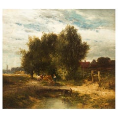 19th Century French School Barbizon Antique Landscape Painting Signed Troyon