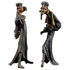 19th Century, French School, Caricatures of Two Pleading Lawyers, Bronze Alloy