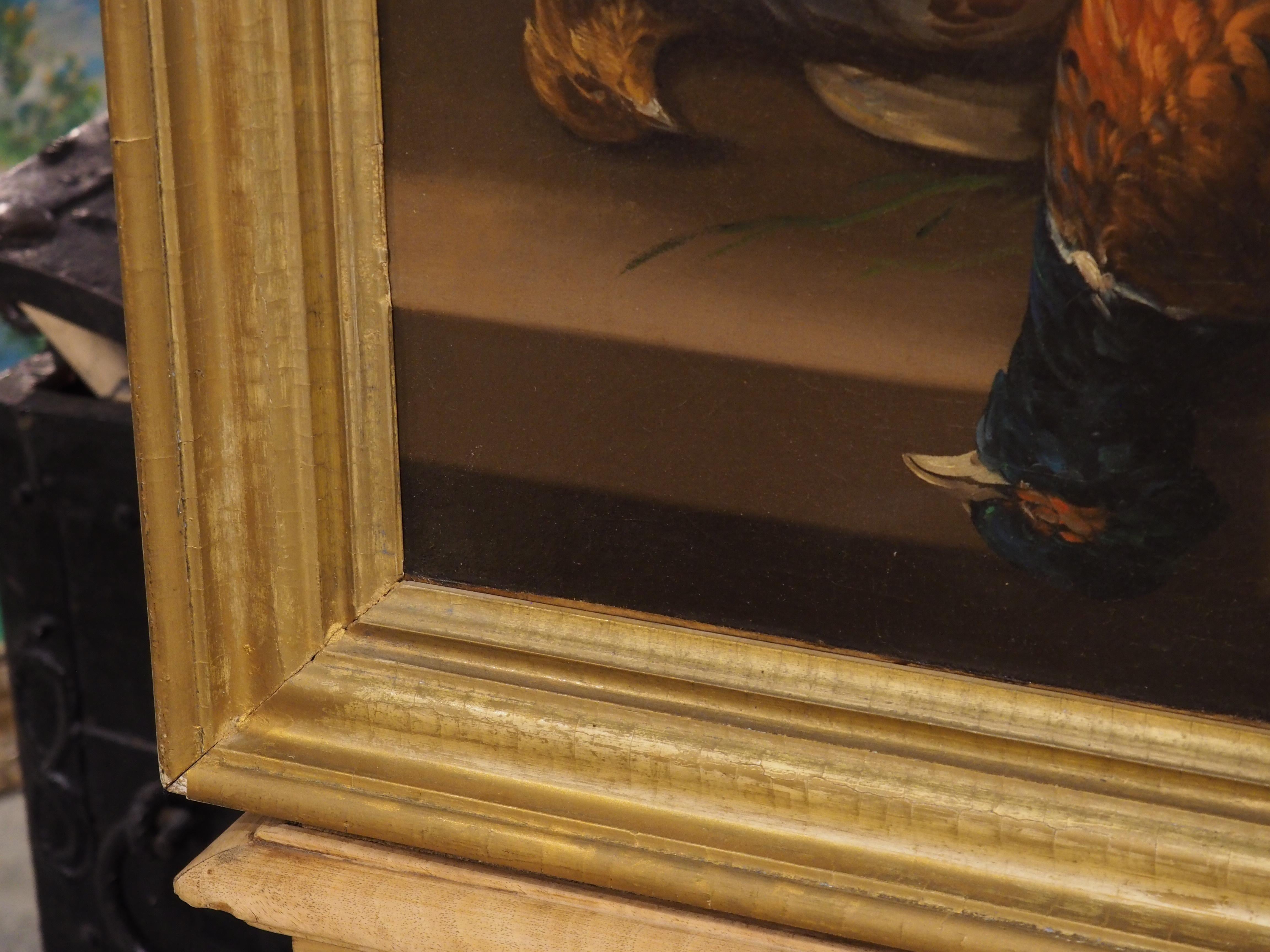 Hand-Carved 19th Century French School Nature Morte Oil on Canvas Painting in Giltwood Frame