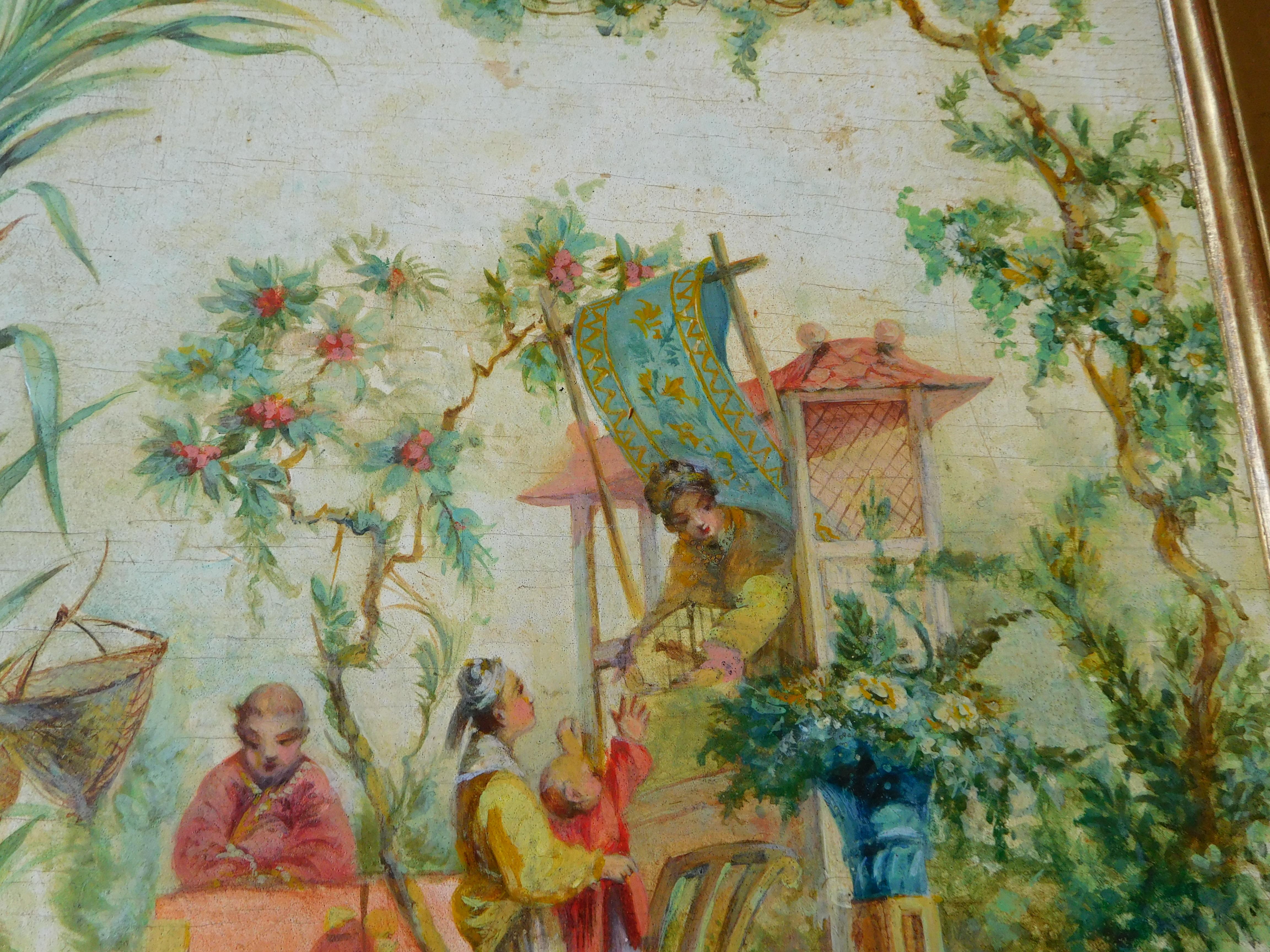 École française du XIXe siècle, peinture à l'huile sur panneau dans l'esprit de Pillement. en vente 3