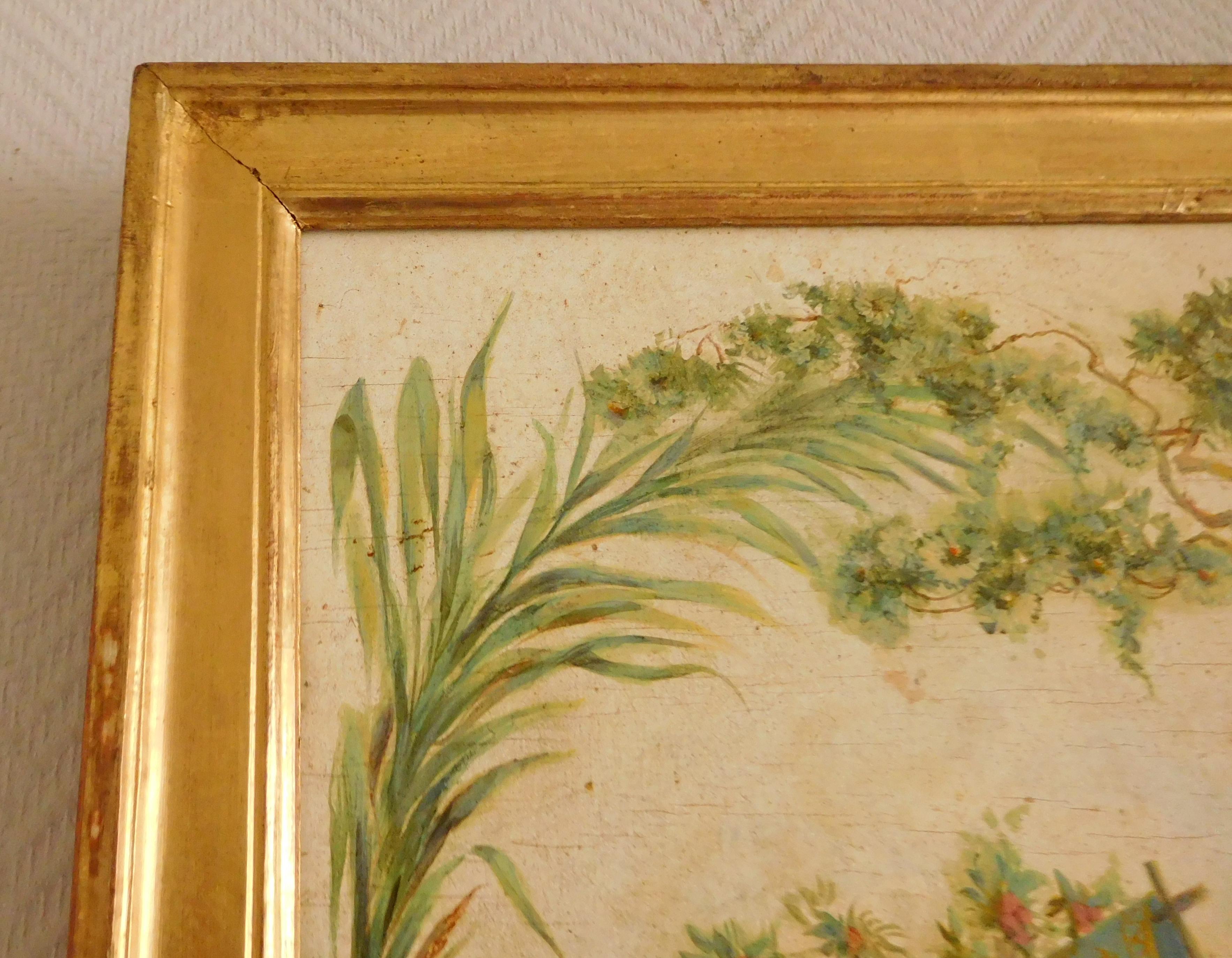 Doré École française du XIXe siècle, peinture à l'huile sur panneau dans l'esprit de Pillement. en vente