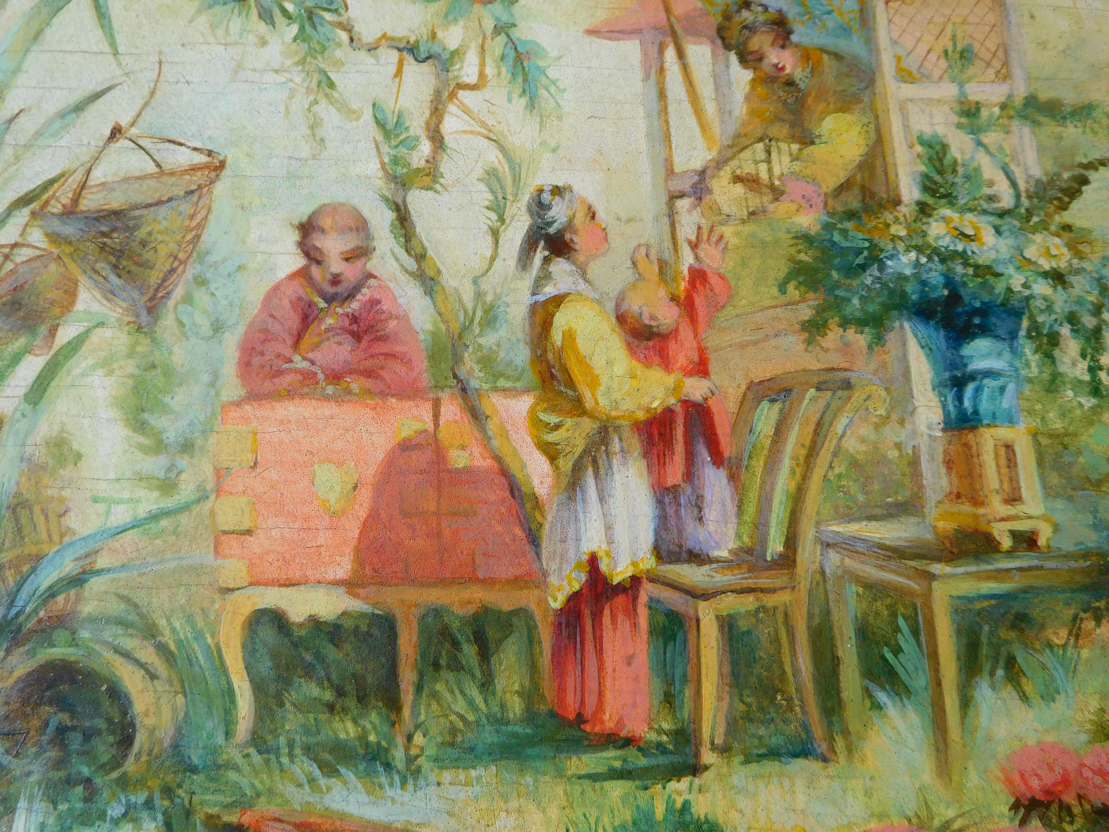 École française du XIXe siècle, peinture à l'huile sur panneau dans l'esprit de Pillement. en vente 2