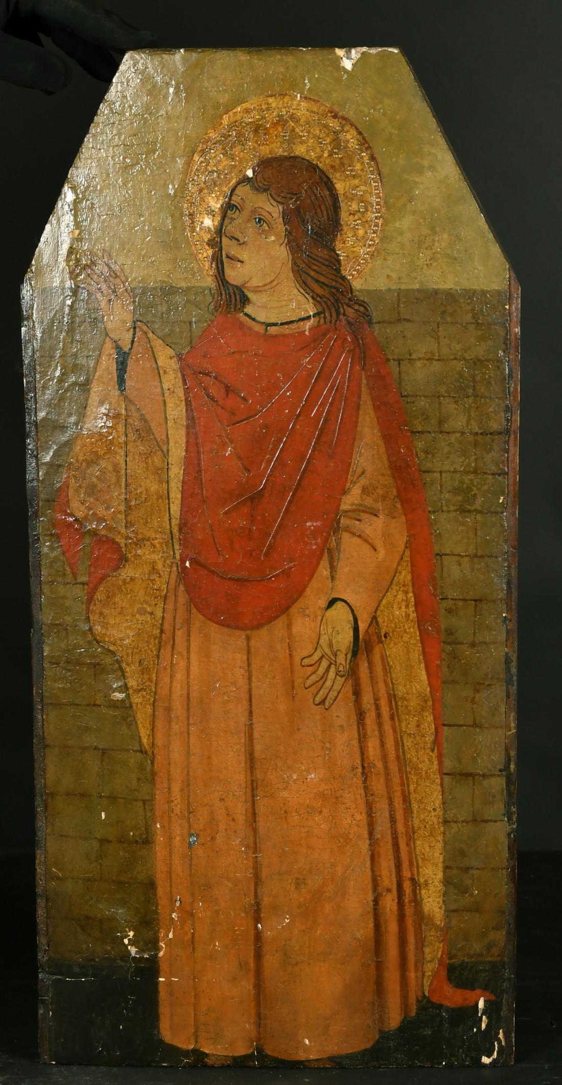 19TH CENTURY CONTINENTAL SCHOOL OIL PAINTING WOOD PANEL STUDY OF A SAINT - Painting by Unknown