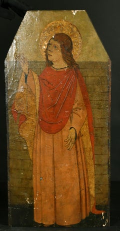 19TH CENTURY CONTINENTAL SCHOOL OIL PAINTING WOOD PANEL STUDY OF A SAINT