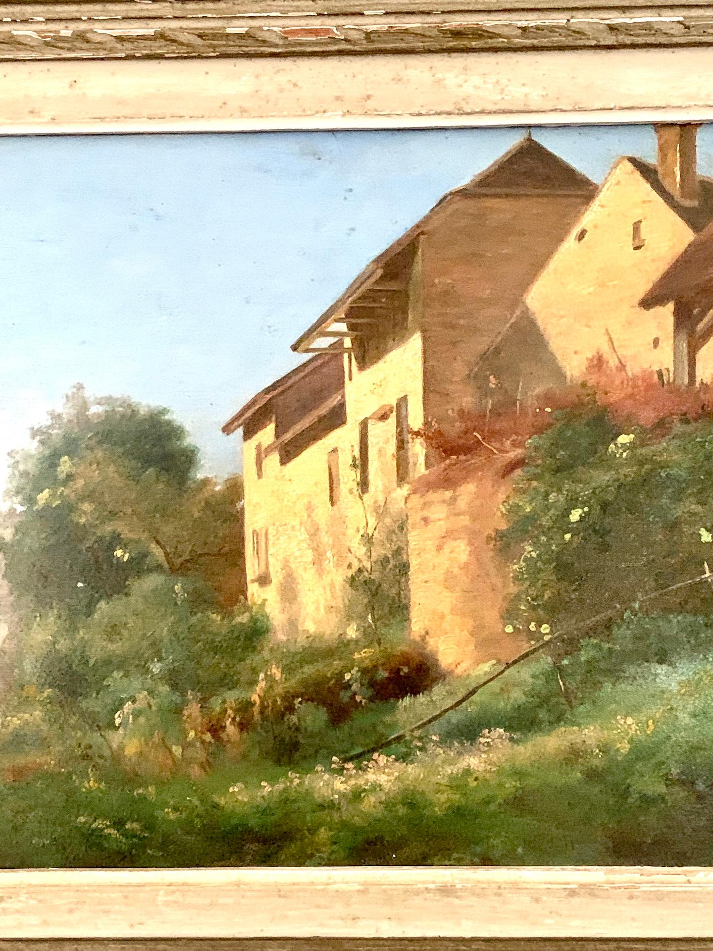 19th century French traditional and Impressionist landscape with farmhouse - Painting by 19th century French School
