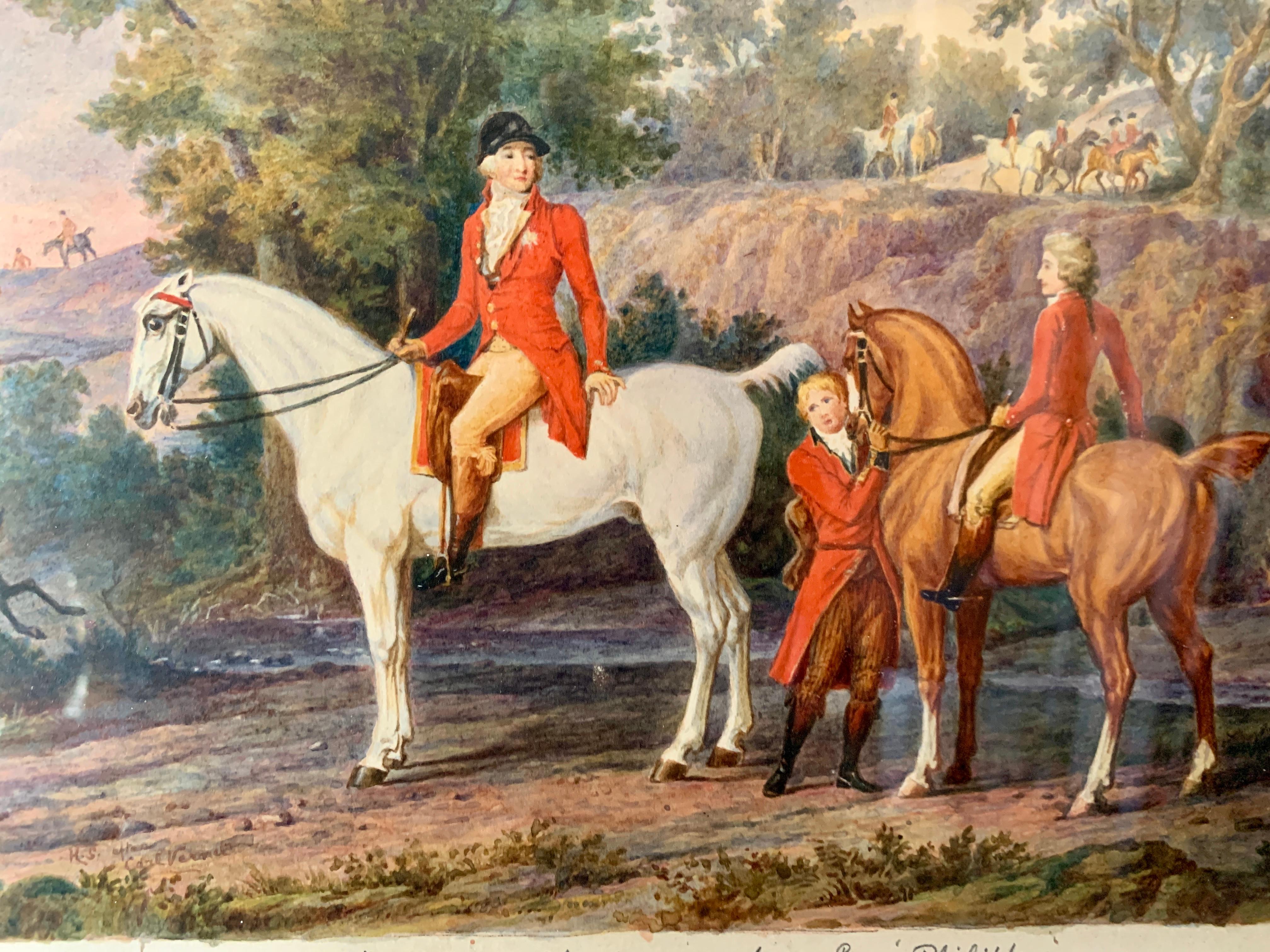 19thC  portrait of the Duc De Chartres and Louis Philippe with their horses - Painting by Unknown