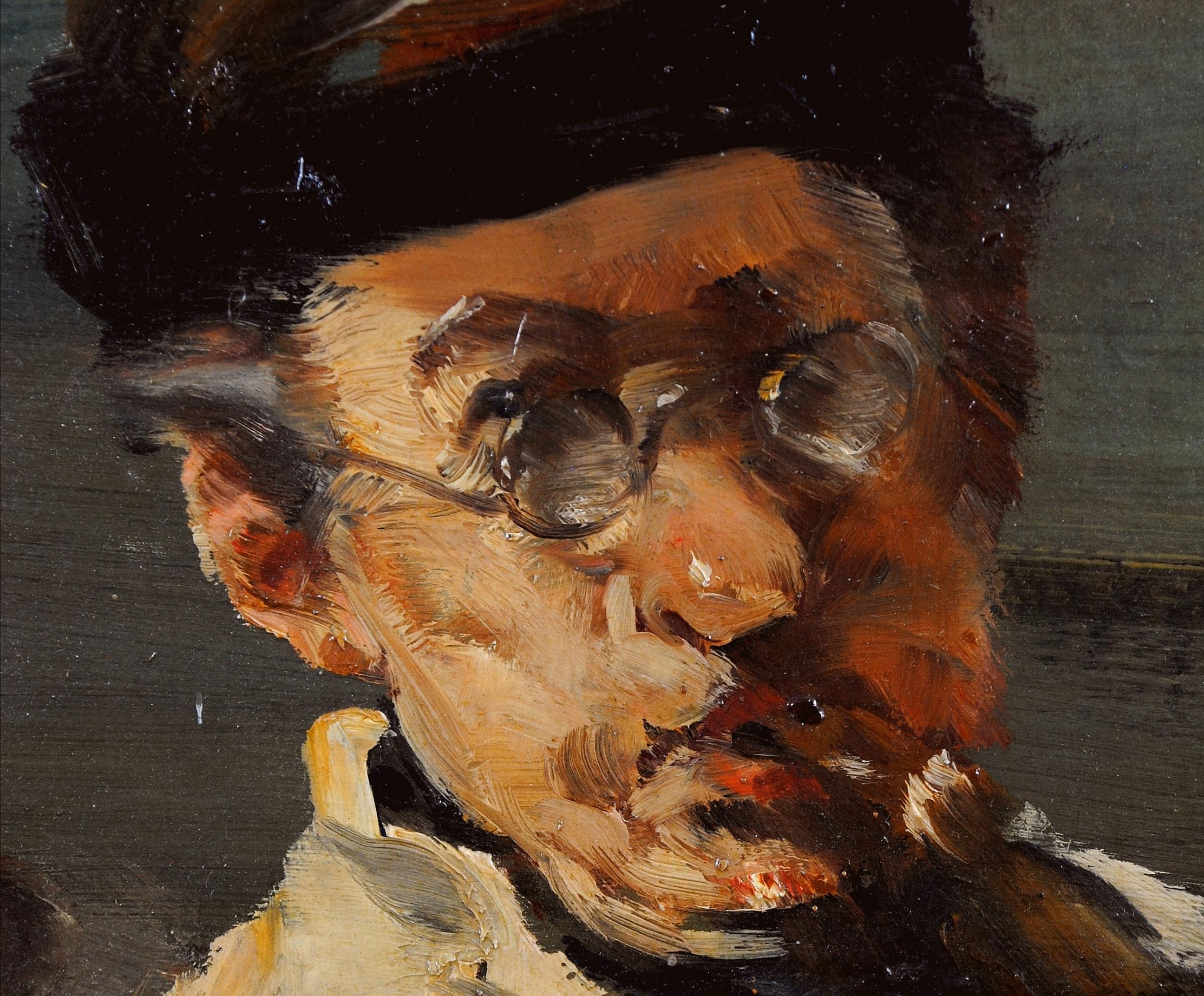 Man with Pipe - 19th Century French Impressionist Smoking Portrait Oil Painting For Sale 3