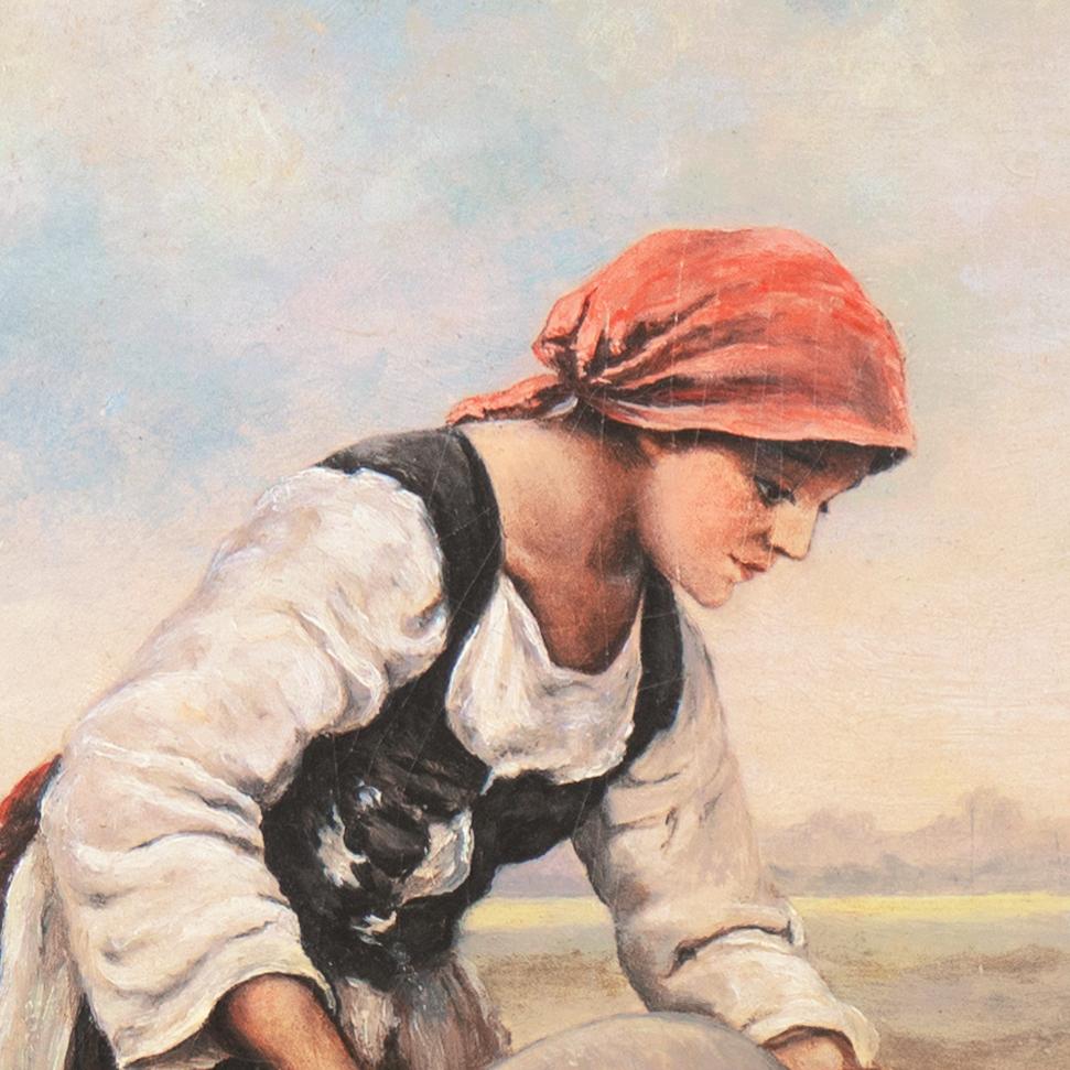 'The Midday Rest', Breton Figural Harvest Scene oil, Brittany Landscape - Painting by Unknown