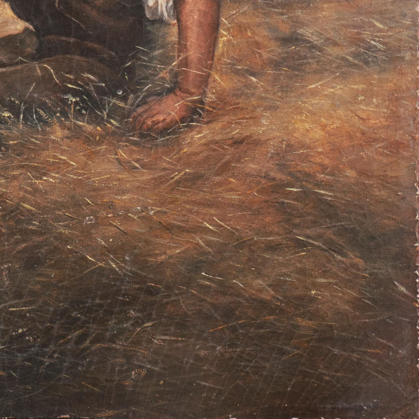 « The Midday Rest », huile bretonne figurative d'une scène de moisson, paysage de Bretagne en vente 2