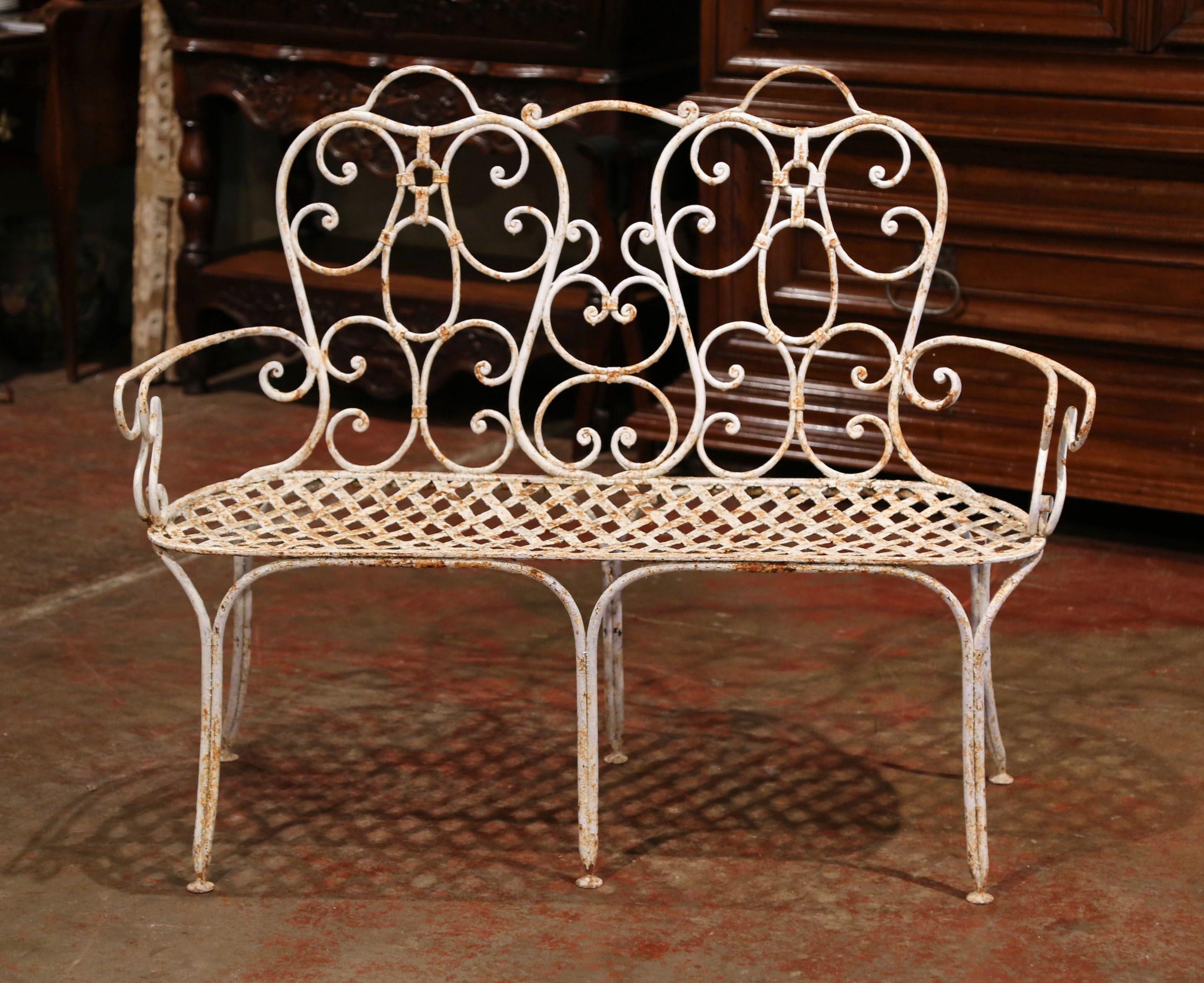 Louis XV 19th Century French Scroll Painted Iron Six-Leg Garden Bench from Normandy