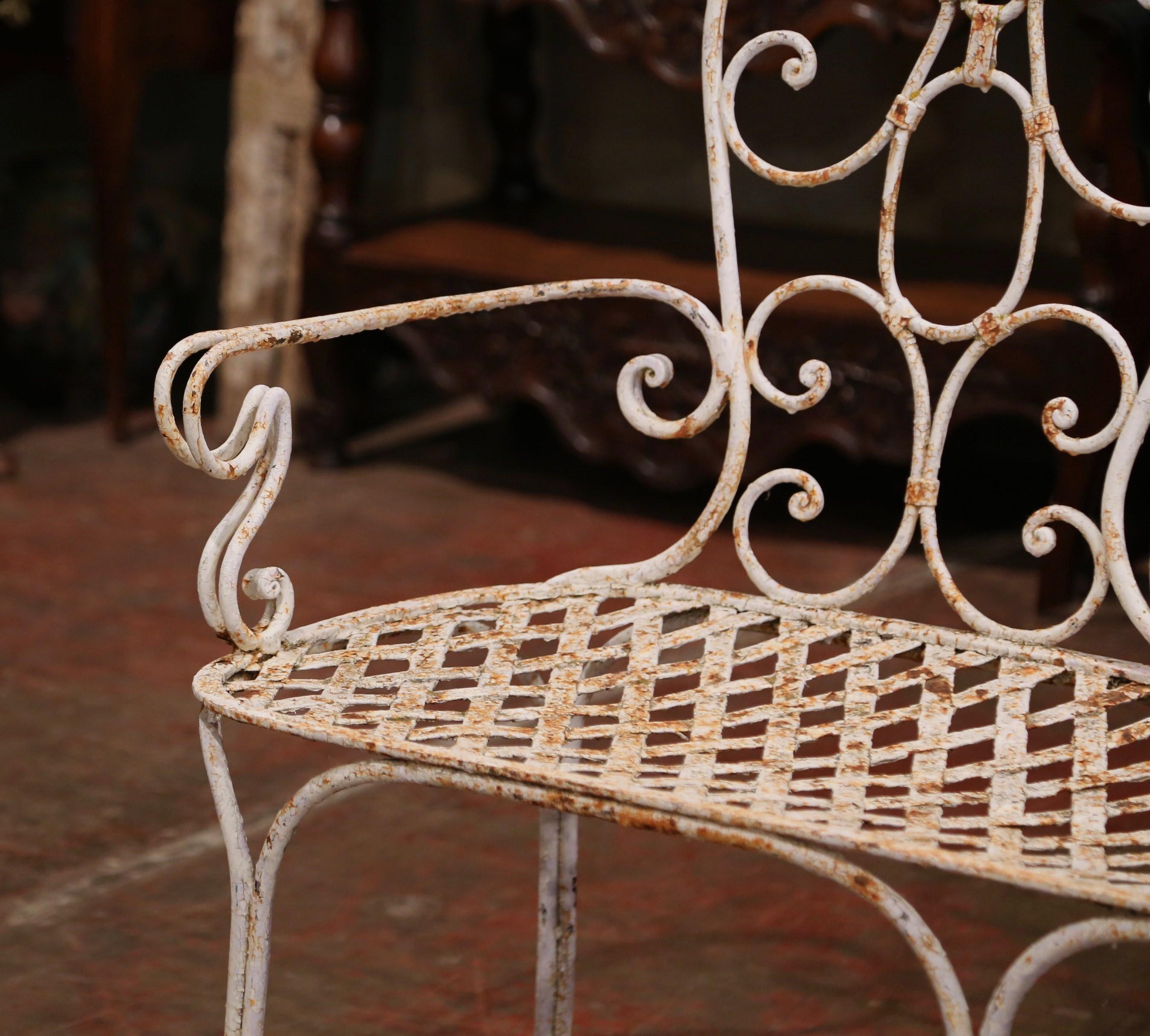 19th Century French Scroll Painted Iron Six-Leg Garden Bench from Normandy 1