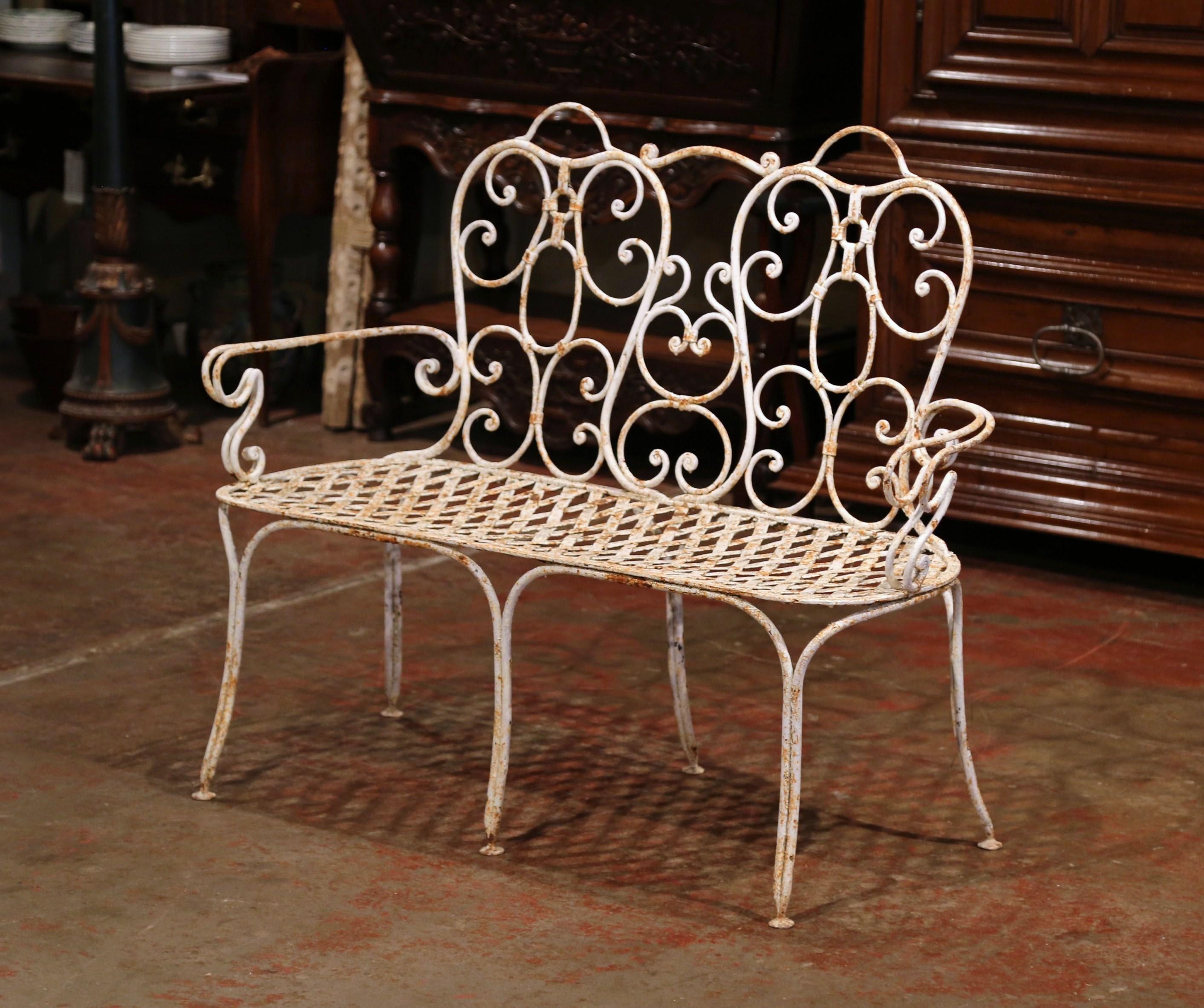 19th Century French Scroll Painted Iron Six-Leg Garden Bench from Normandy 2