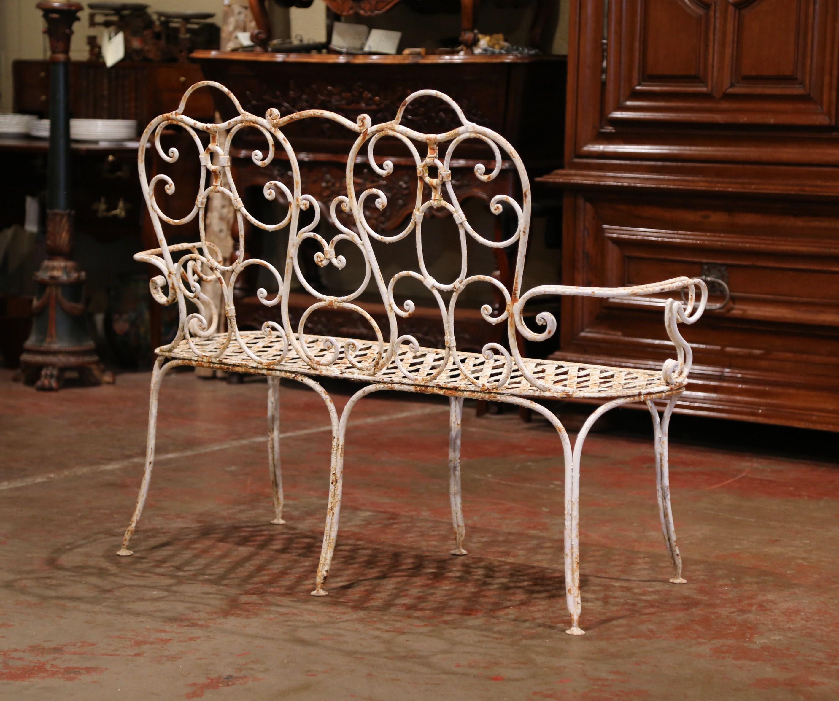 19th Century French Scroll Painted Iron Six-Leg Garden Bench from Normandy 3