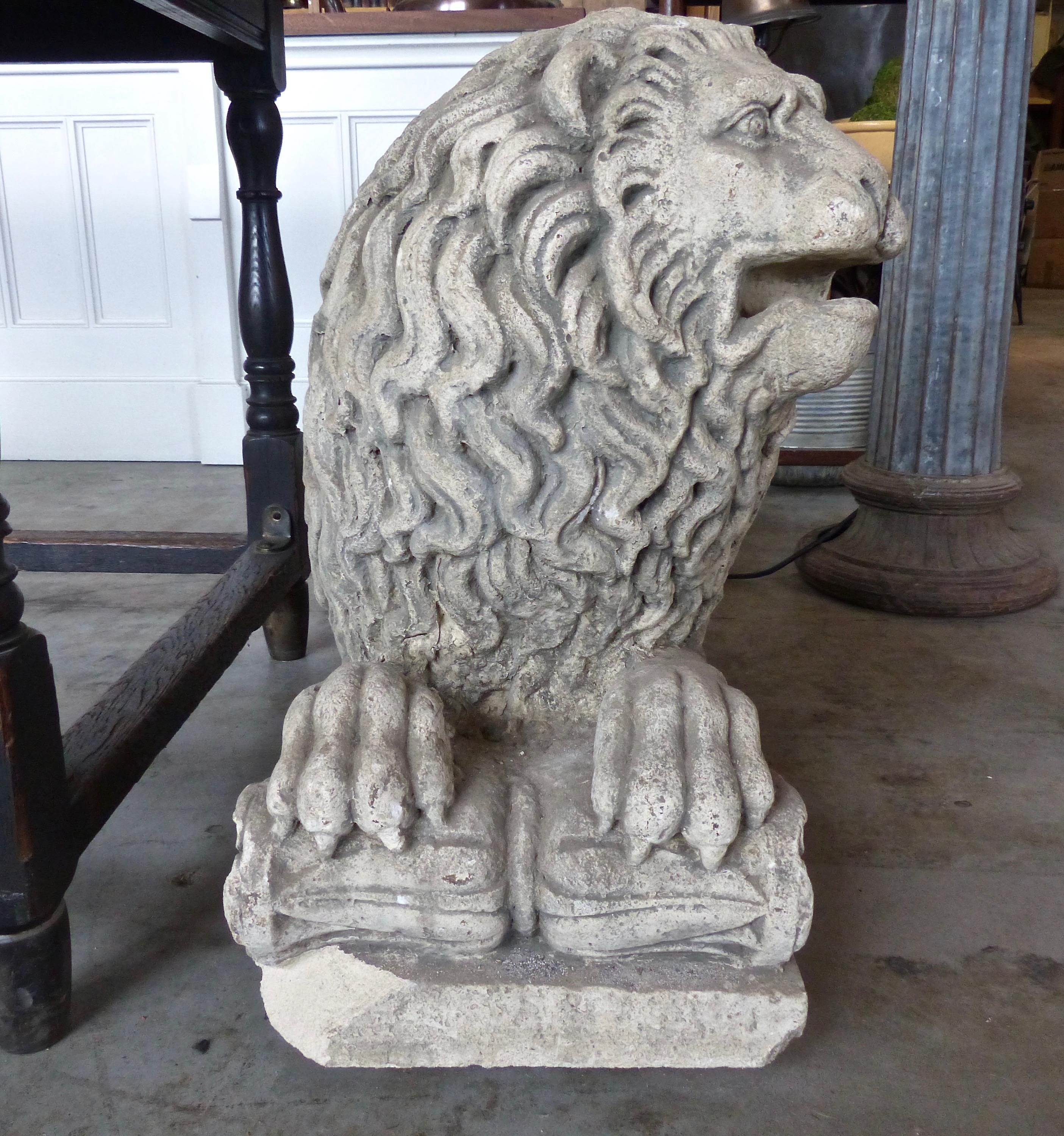 19th Century French Sculpted Limestone Lions 4