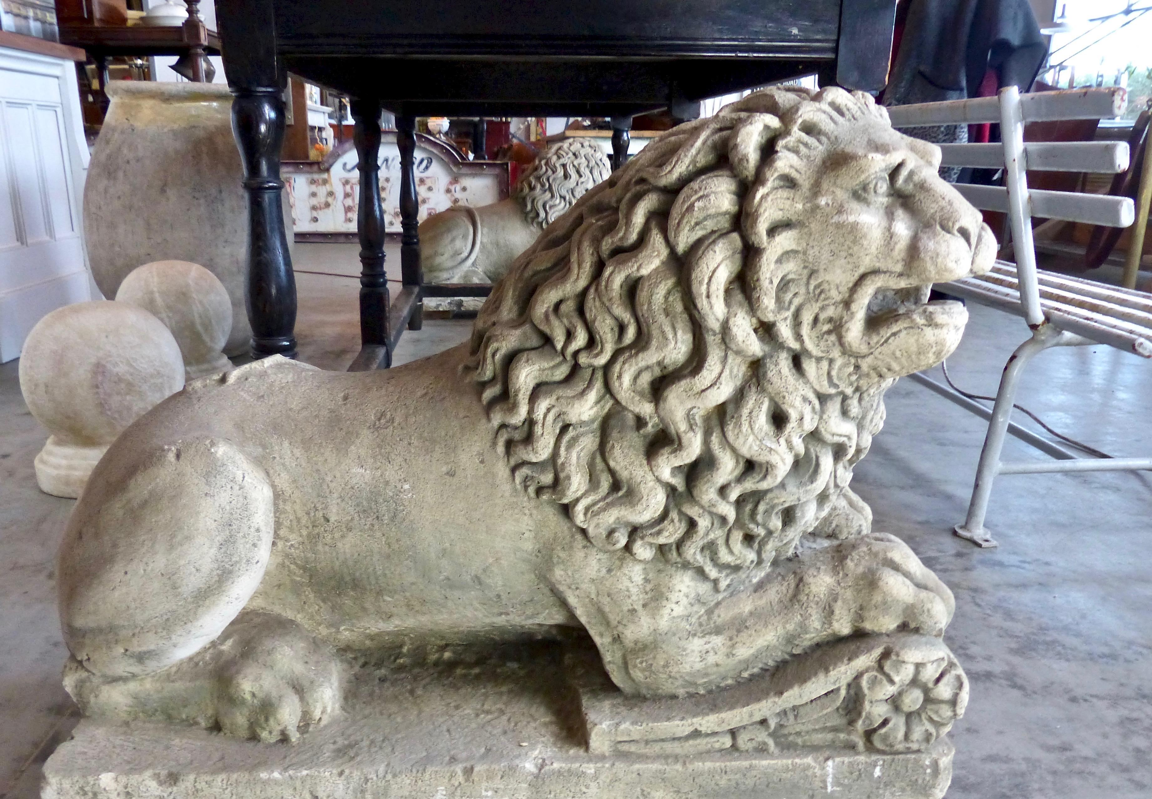 Renaissance 19th Century French Sculpted Limestone Lions