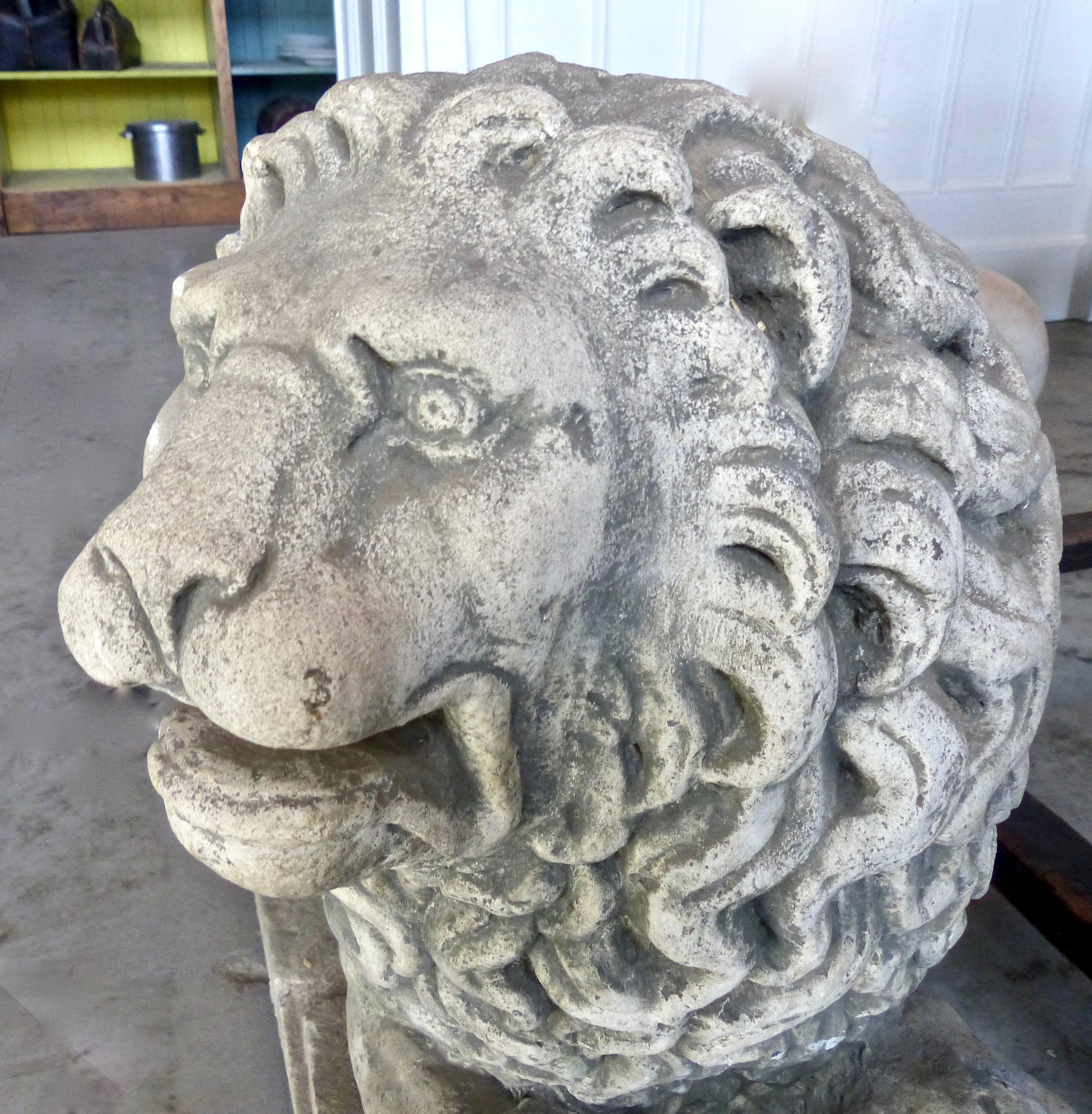 19th Century French Sculpted Limestone Lions 2