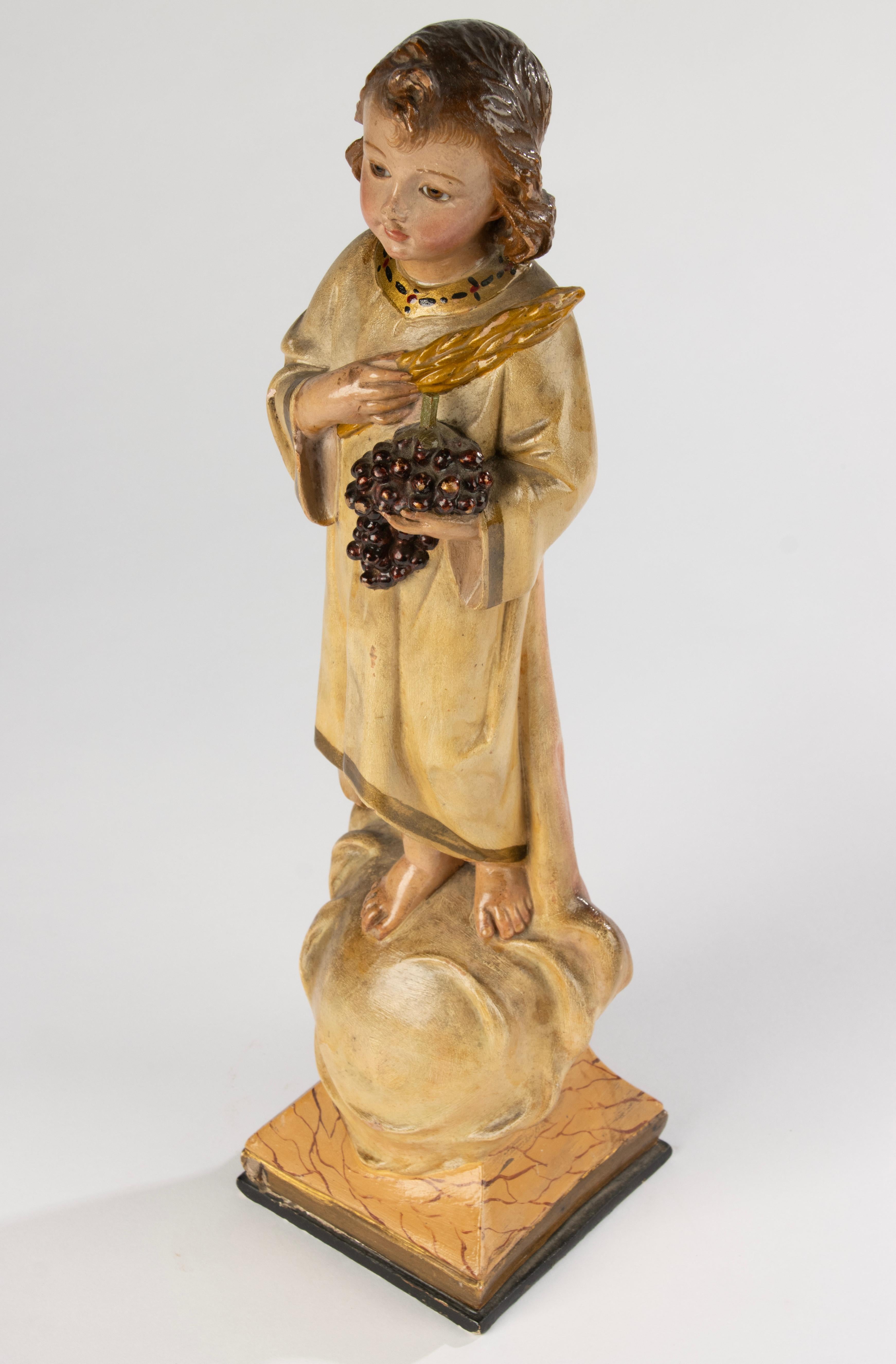 Scultura francese del XIX secolo raffigurante il Bambino Gesù in gesso policromo su legno in vendita 7