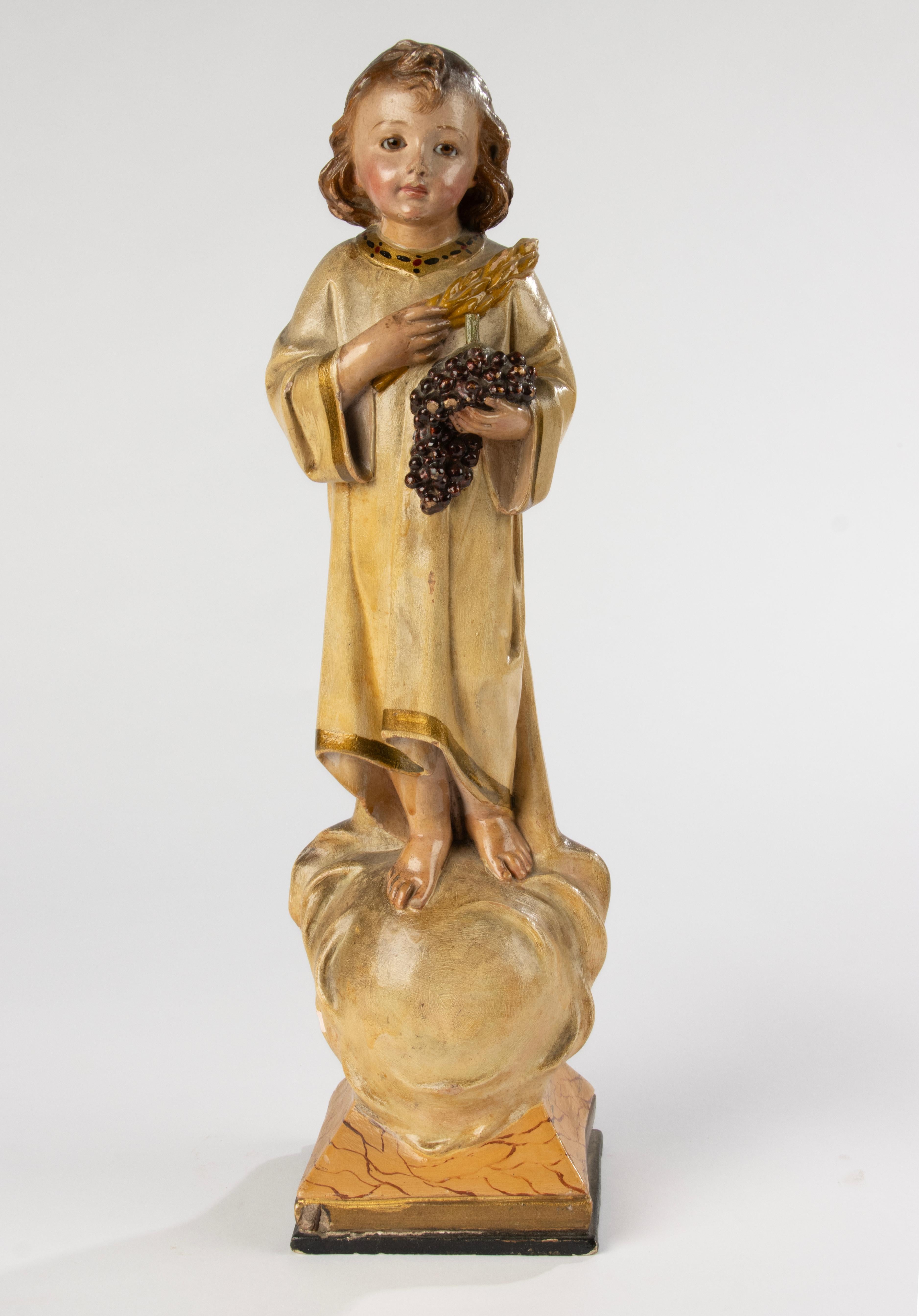 Fatto a mano Scultura francese del XIX secolo raffigurante il Bambino Gesù in gesso policromo su legno in vendita