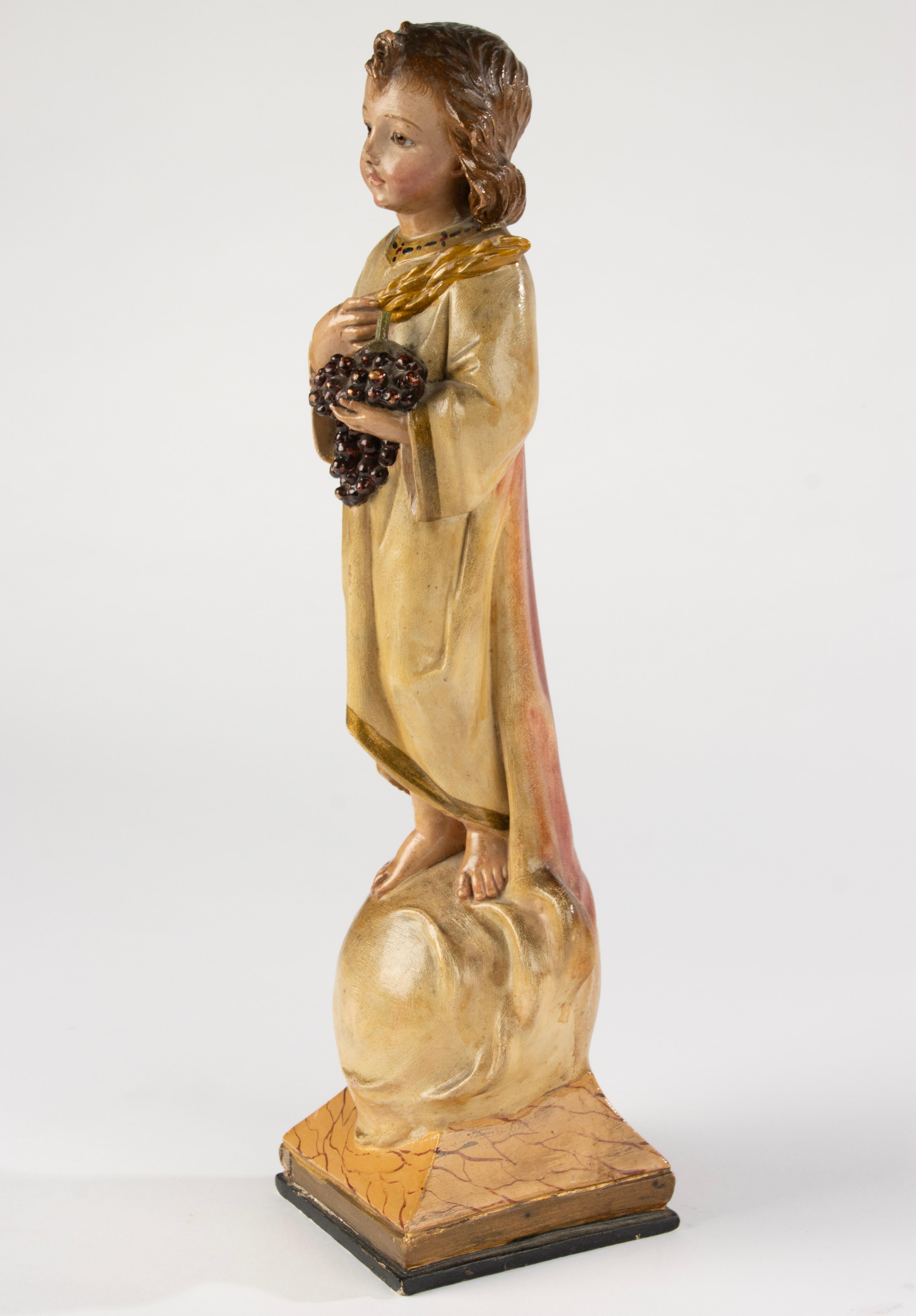 Scultura francese del XIX secolo raffigurante il Bambino Gesù in gesso policromo su legno in vendita 2