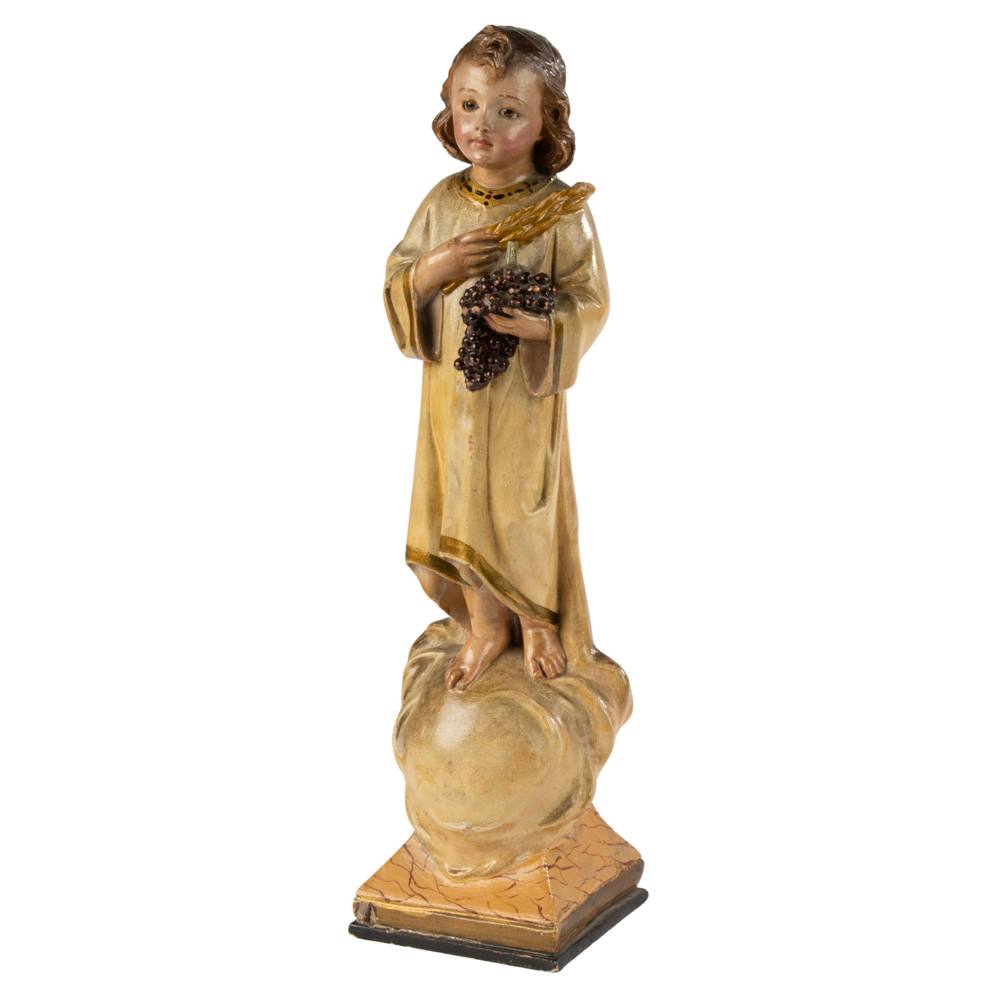 19th Century French Sculpture of the Christ Child in Polychrome Plaster on Wood