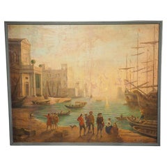 19th Century French Seaport Oil Painting after Claude Lorrain, 60.4 x 74.3 in