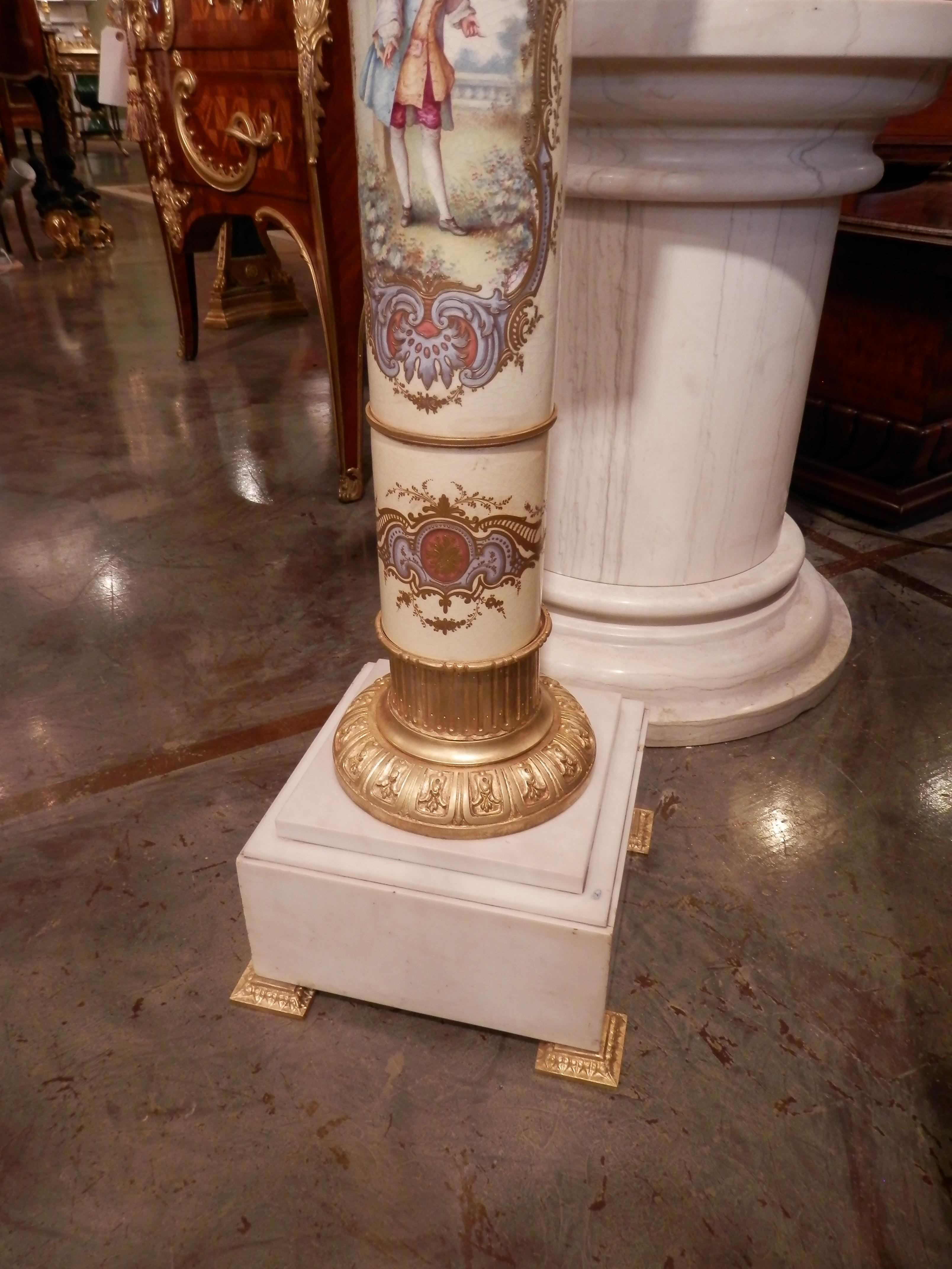 Louis XVI 19th Century French Serve's Porcelain Pedestal with Gilt Bronze Mounts