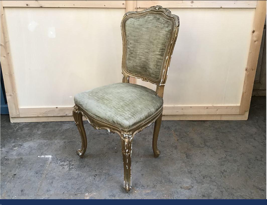 Victorian 19th Century French Set of 8 Gilt Wooden Chairs with Original Fabric, 1890s
