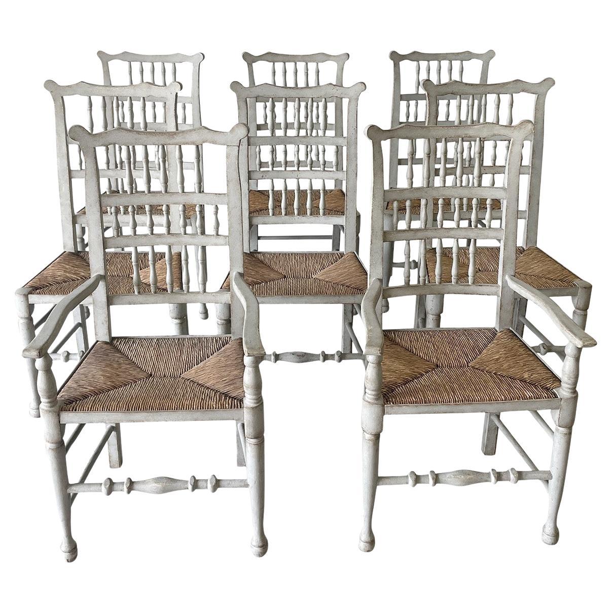 19th Century French Set of Eight Belle Époque Beech Provence Dining Room Chairs For Sale
