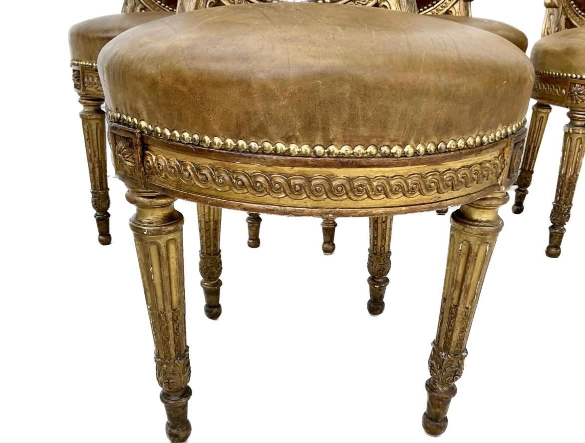 19th Century French Set of Four Louis XVI Style Giltwood Dining Chairs In Good Condition In Bradenton, FL