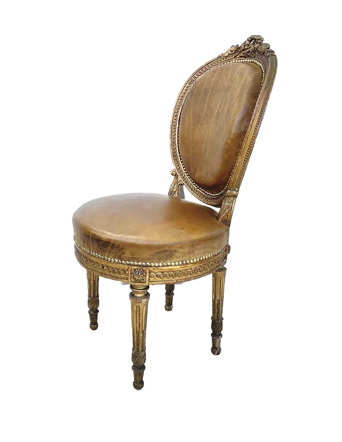 19th Century French Set of Four Louis XVI Style Giltwood Dining Chairs 4