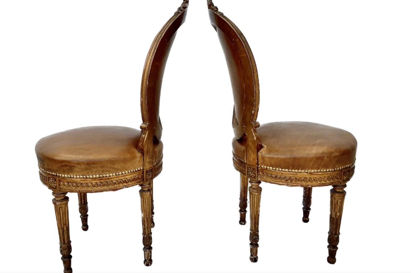 19th Century French Set of Four Louis XVI Style Giltwood Dining Chairs 5