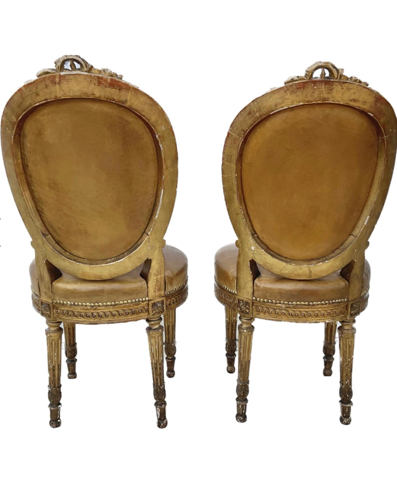 19th Century French Set of Four Louis XVI Style Giltwood Dining Chairs 6