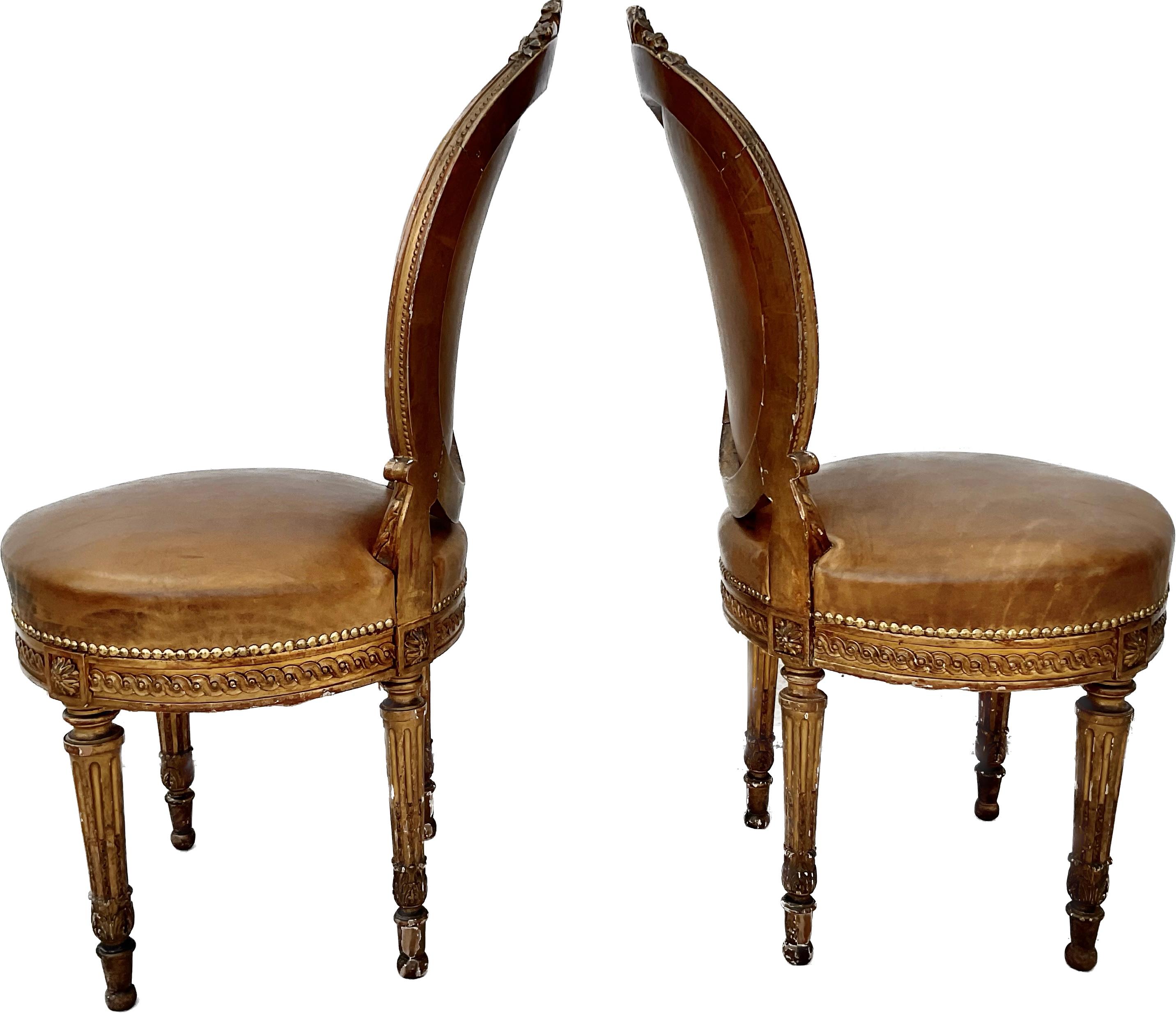 19th Century French Set of Four Louis XVI Style Giltwood Dining Chairs For Sale 6