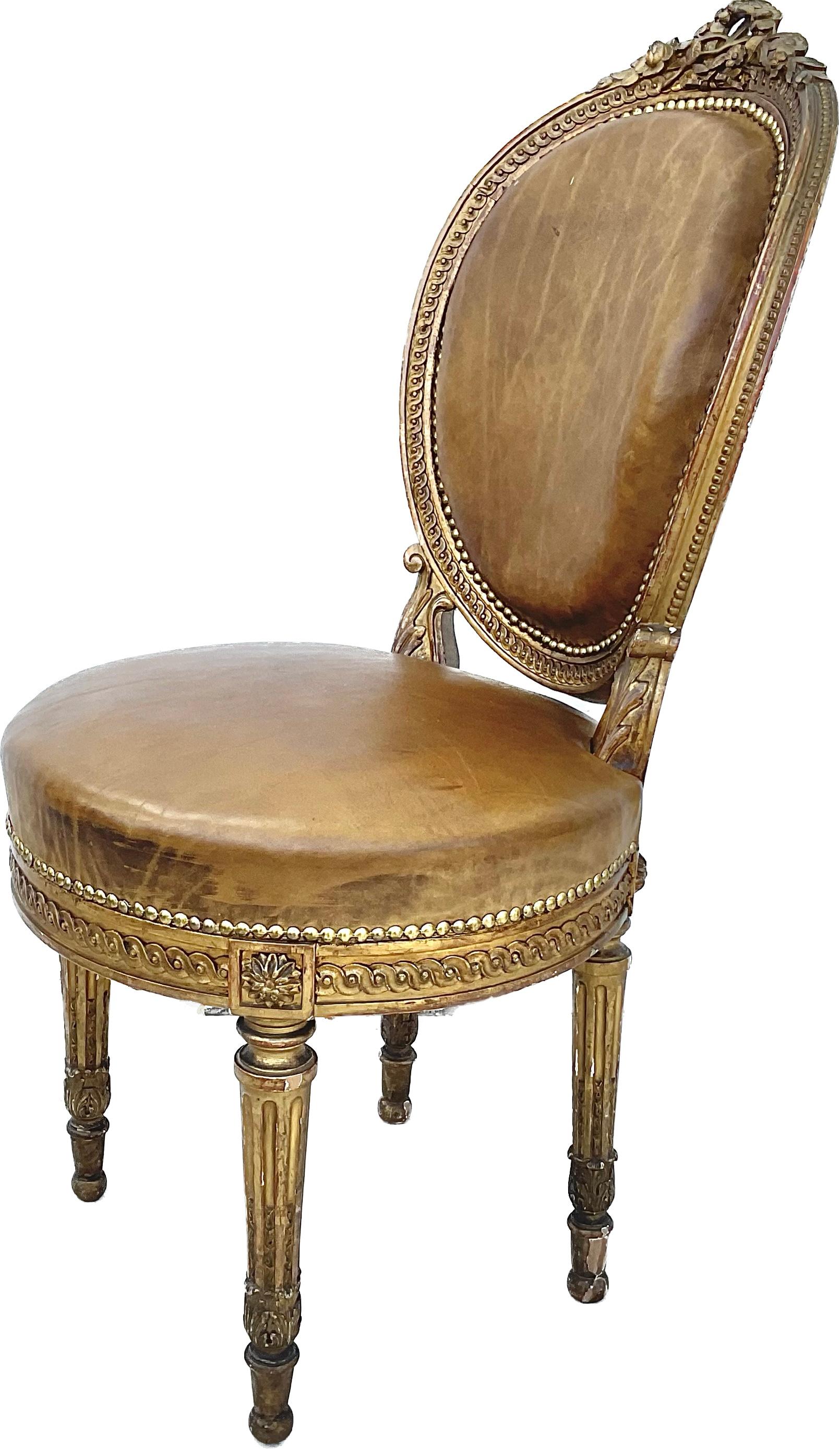 19th Century French Set of Four Louis XVI Style Giltwood Dining Chairs For Sale 4