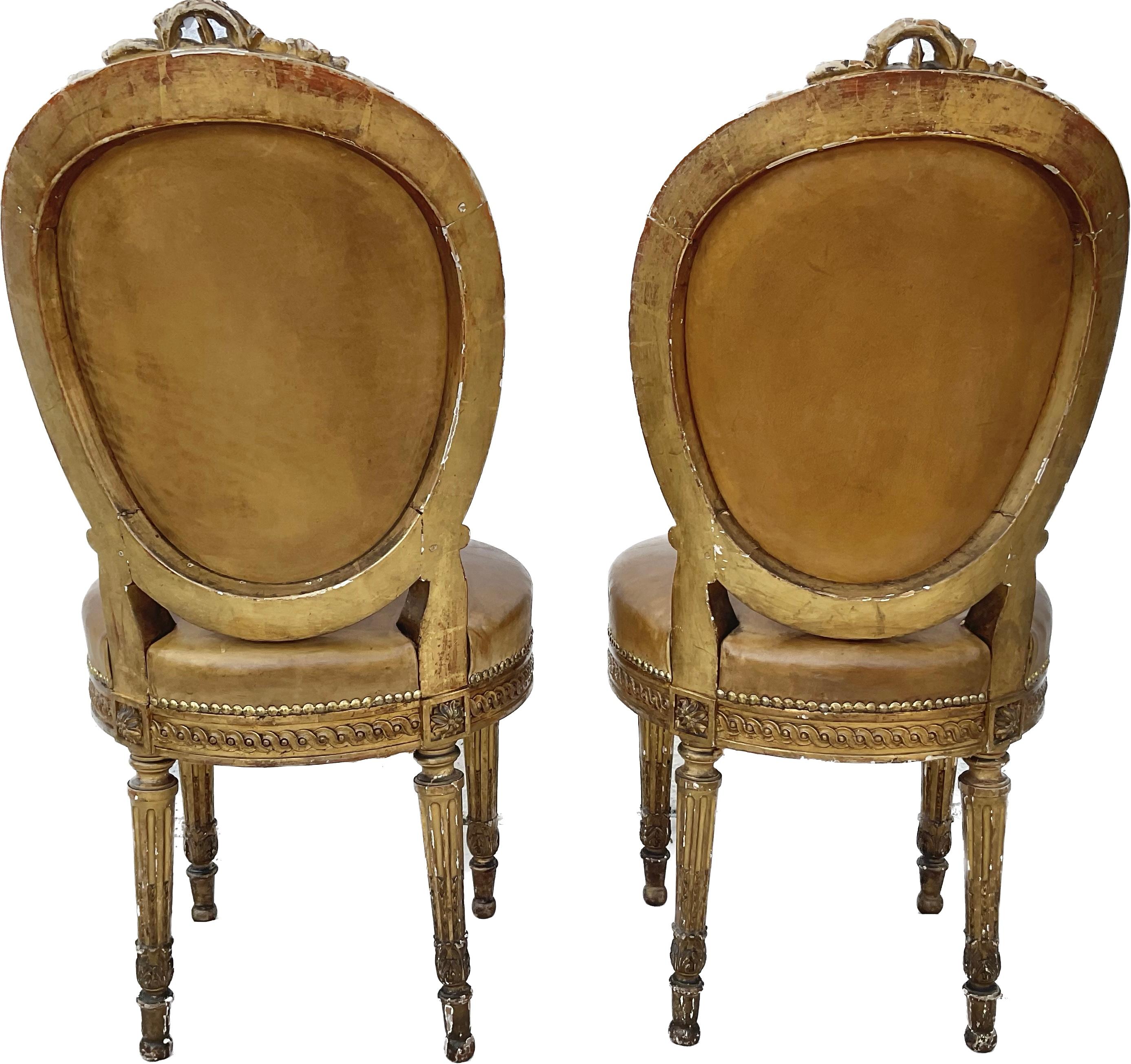 19th Century French Set of Four Louis XVI Style Giltwood Dining Chairs For Sale 5