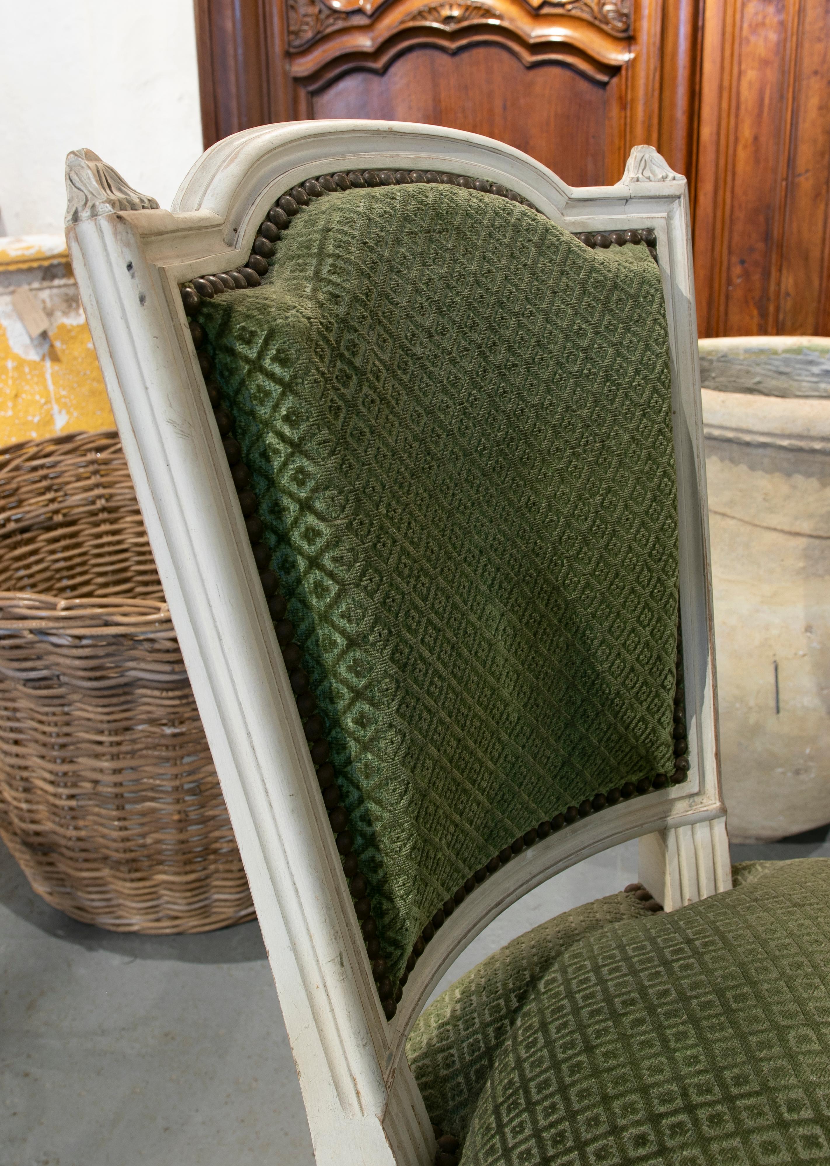 19th Century, French, Set of Six Wooden Chairs Upholstered in Green For Sale 7