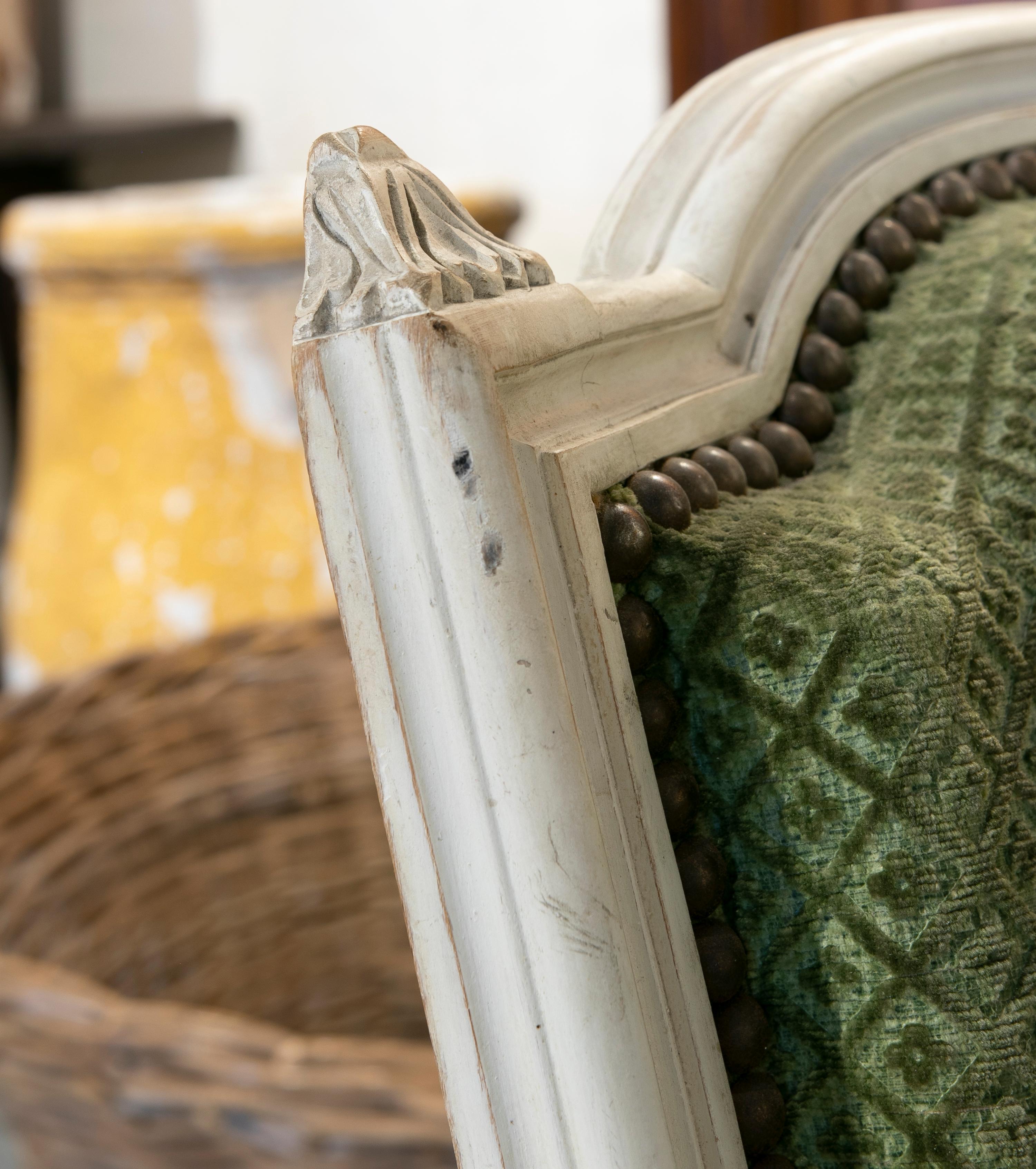 19th Century, French, Set of Six Wooden Chairs Upholstered in Green 8