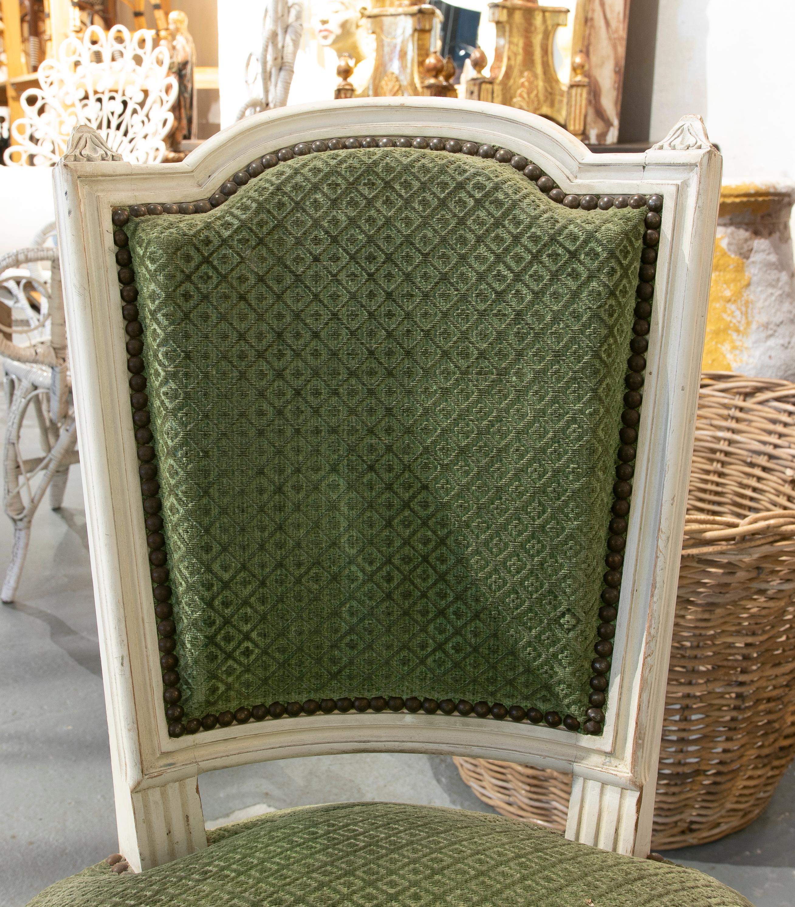 19th Century, French, Set of Six Wooden Chairs Upholstered in Green For Sale 10