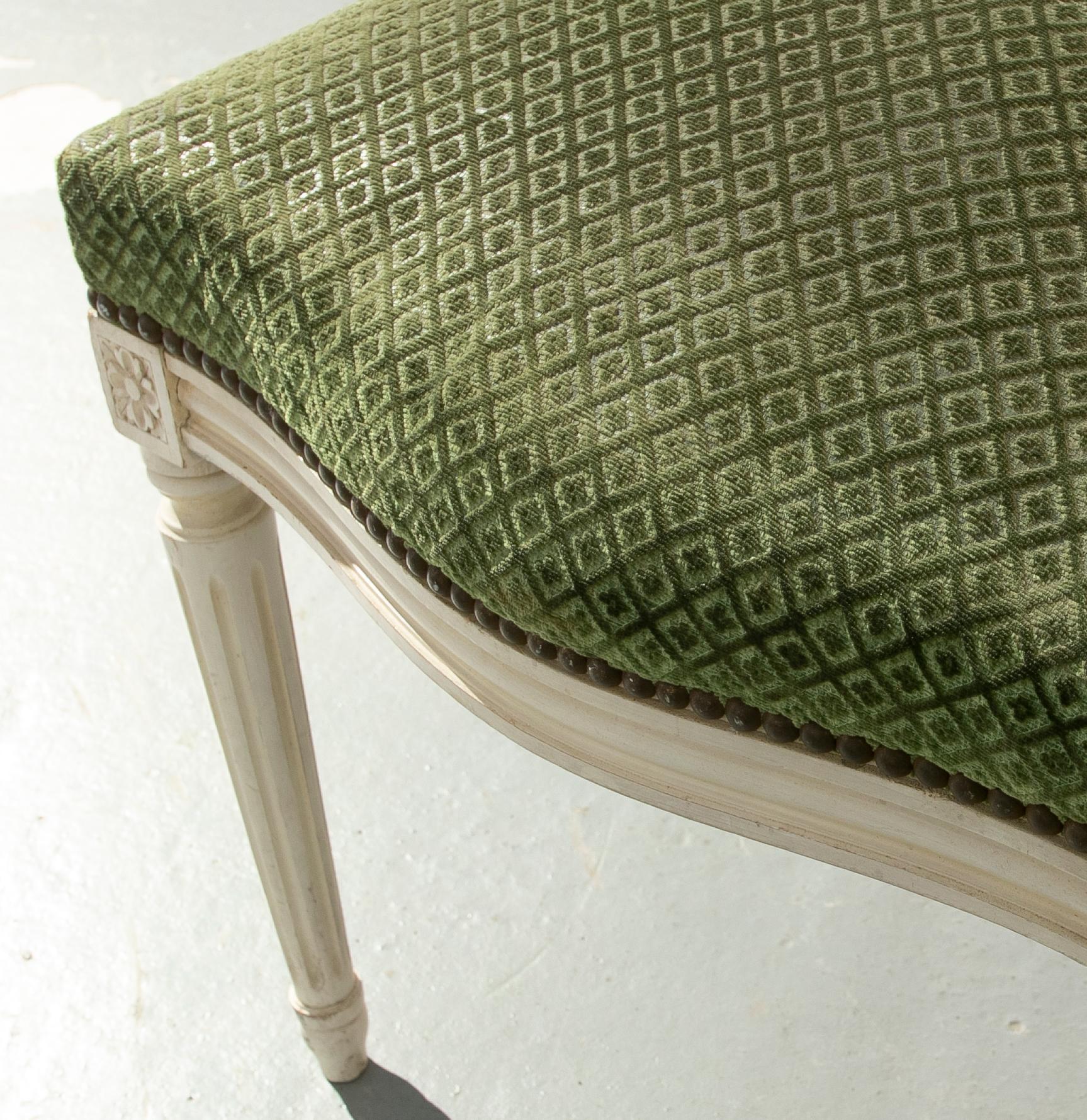 19th Century, French, Set of Six Wooden Chairs Upholstered in Green 11