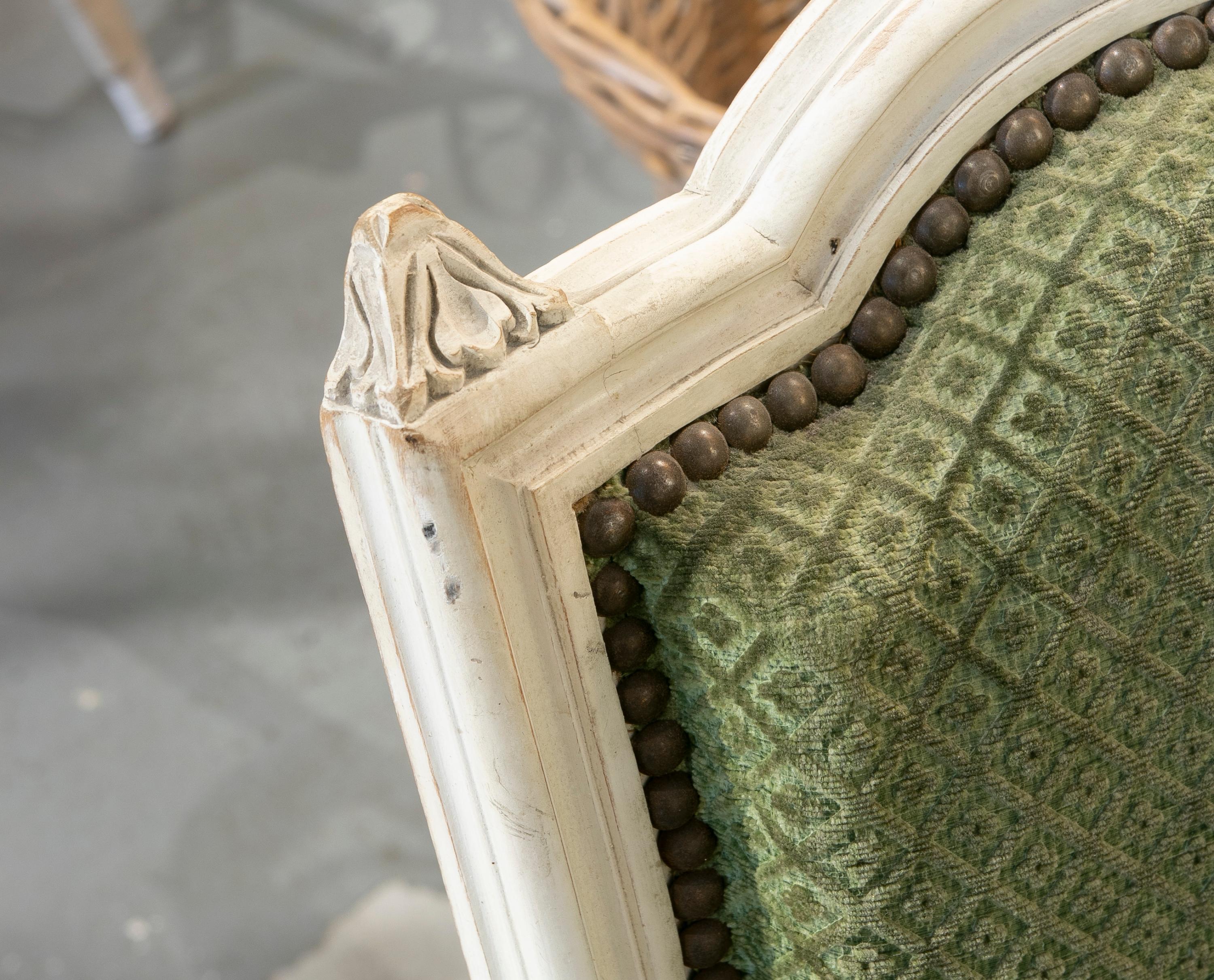 19th Century, French, Set of Six Wooden Chairs Upholstered in Green For Sale 12