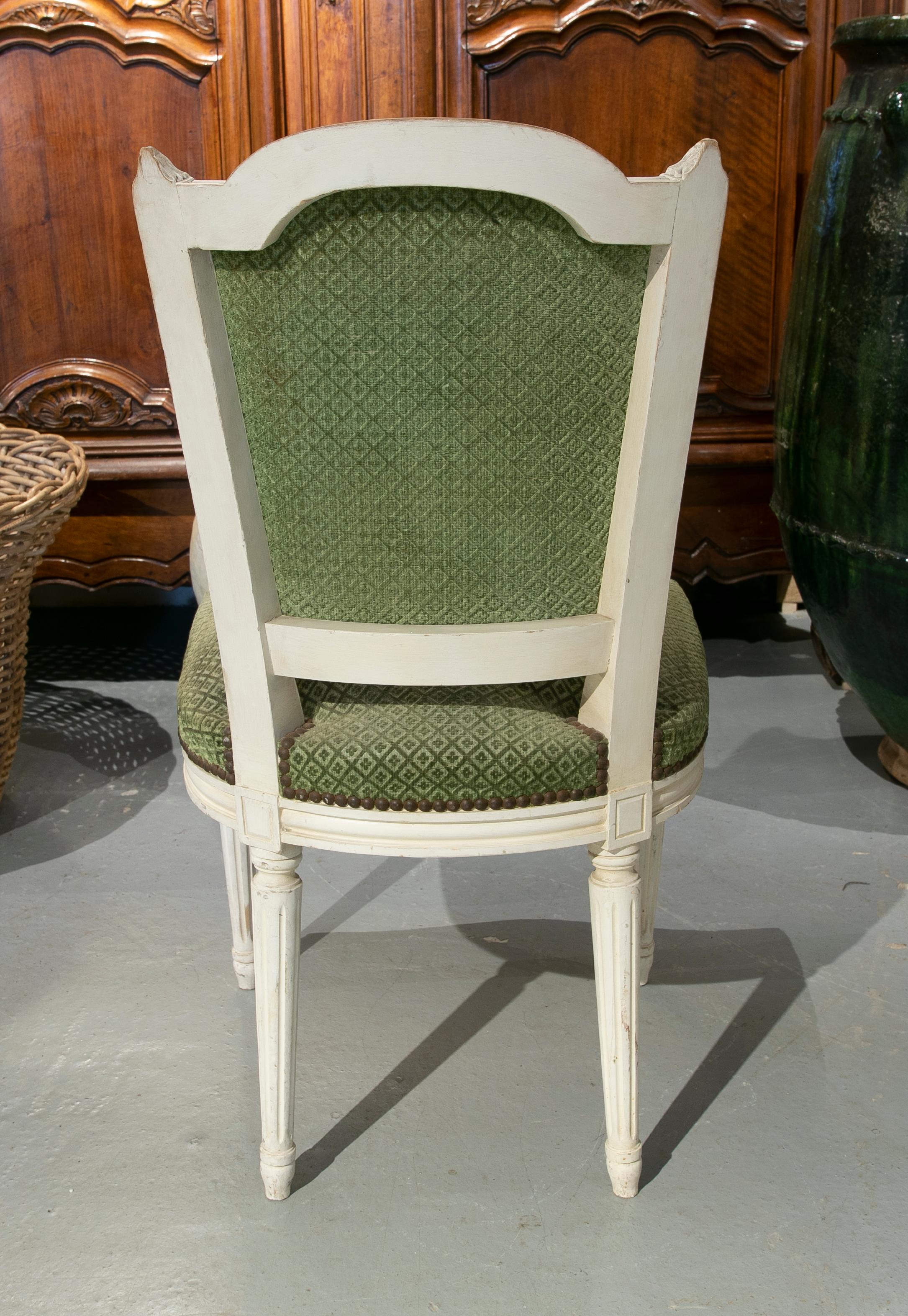 19th Century, French, Set of Six Wooden Chairs Upholstered in Green For Sale 2