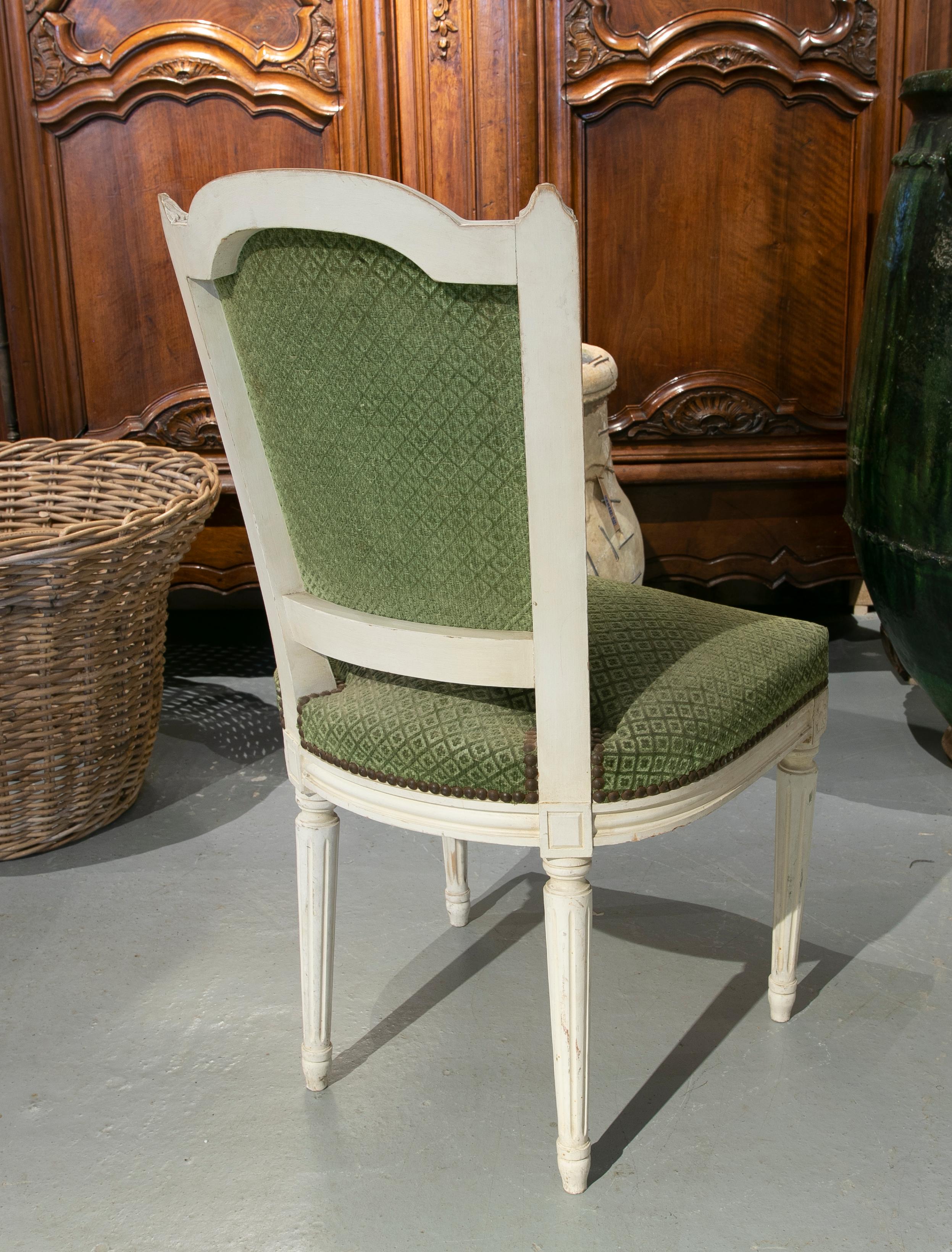 19th Century, French, Set of Six Wooden Chairs Upholstered in Green For Sale 3