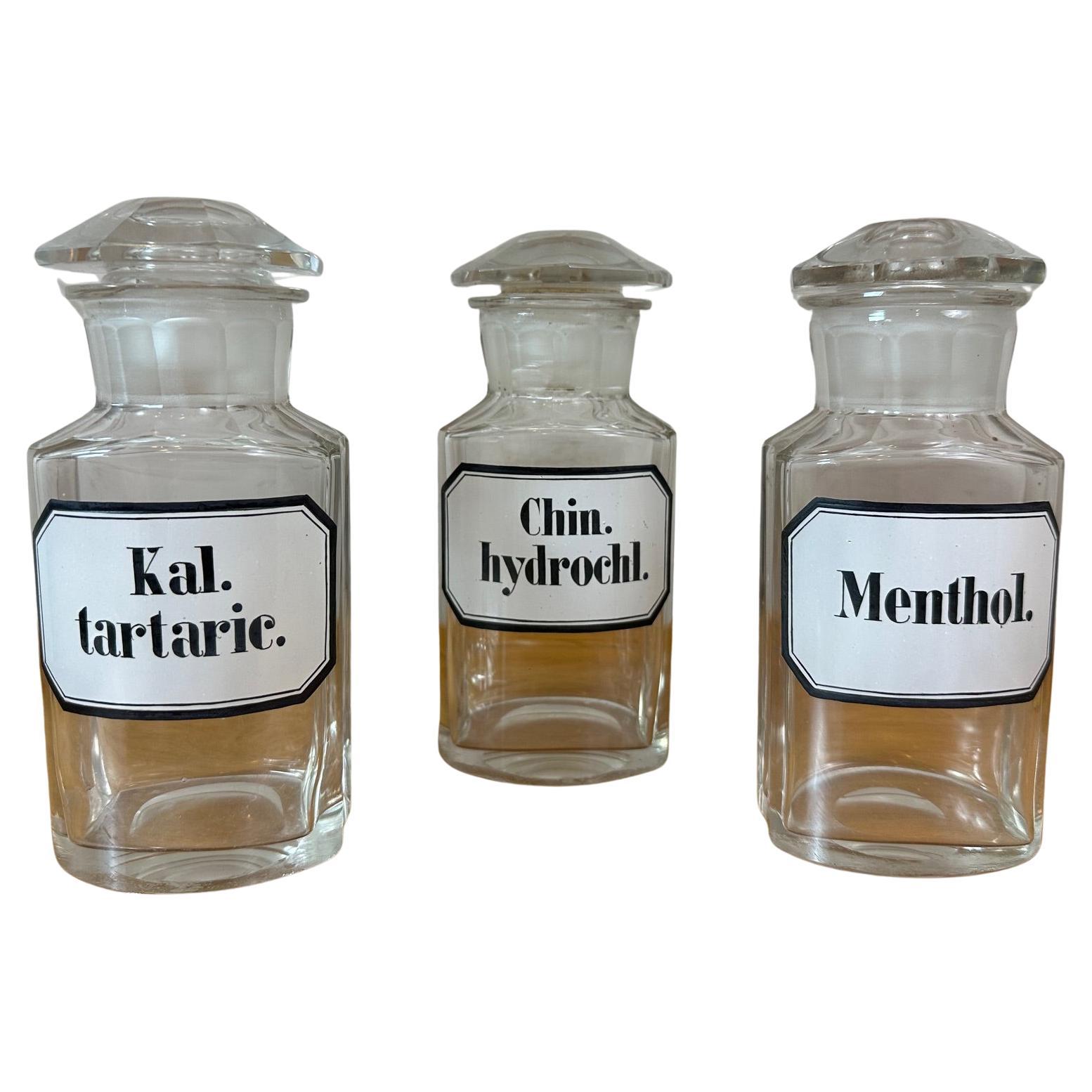 19th century French Set of Three Pharmaceutical Bottles, 1850s