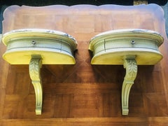 19th Century French Set of Two Small Marble-Top Hand-Carved Consoles