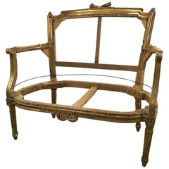 19th Century French Settee Frame with Original Gilt Ready for Reupholstering