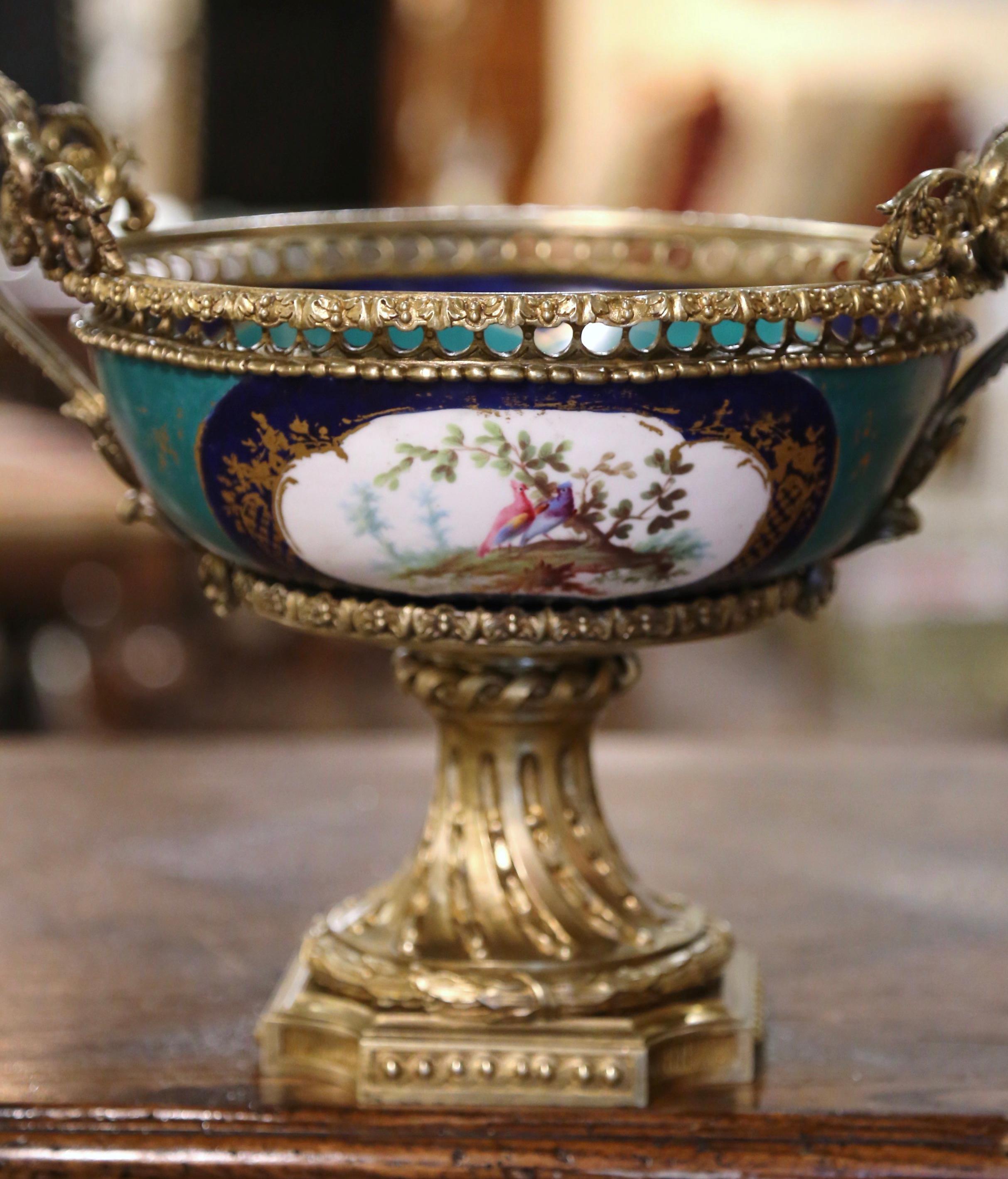 Louis XVI 19th Century French Sevres Bronze Dore and Hand Painted Porcelain Jardinière  For Sale