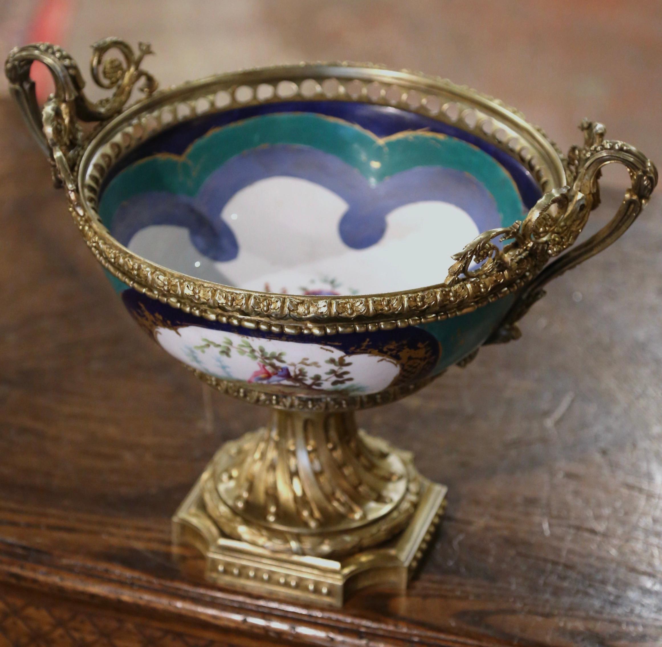 Hand-Crafted 19th Century French Sevres Bronze Dore and Hand Painted Porcelain Jardinière  For Sale
