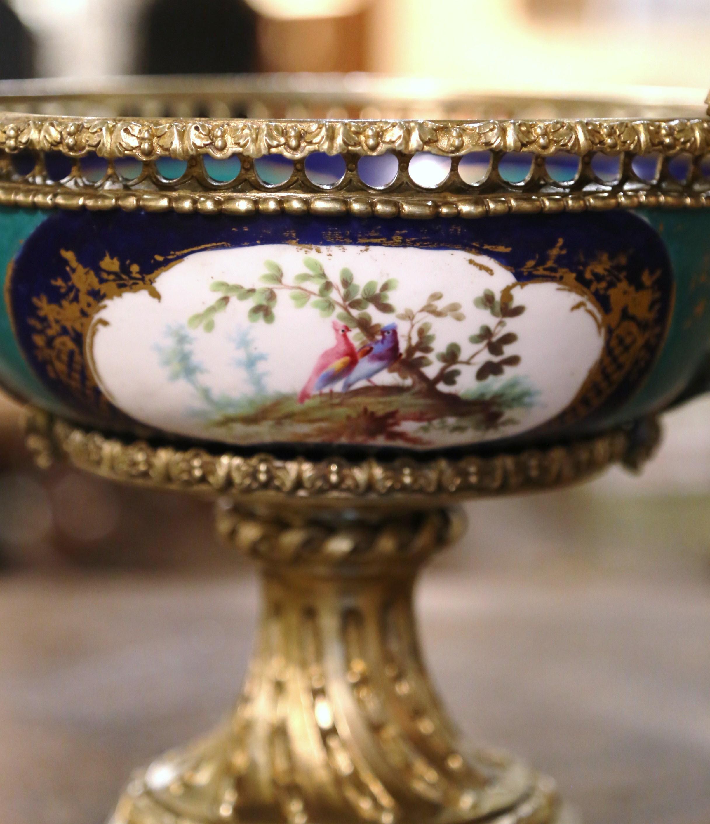 19th Century French Sevres Bronze Dore and Hand Painted Porcelain Jardinière  For Sale 2