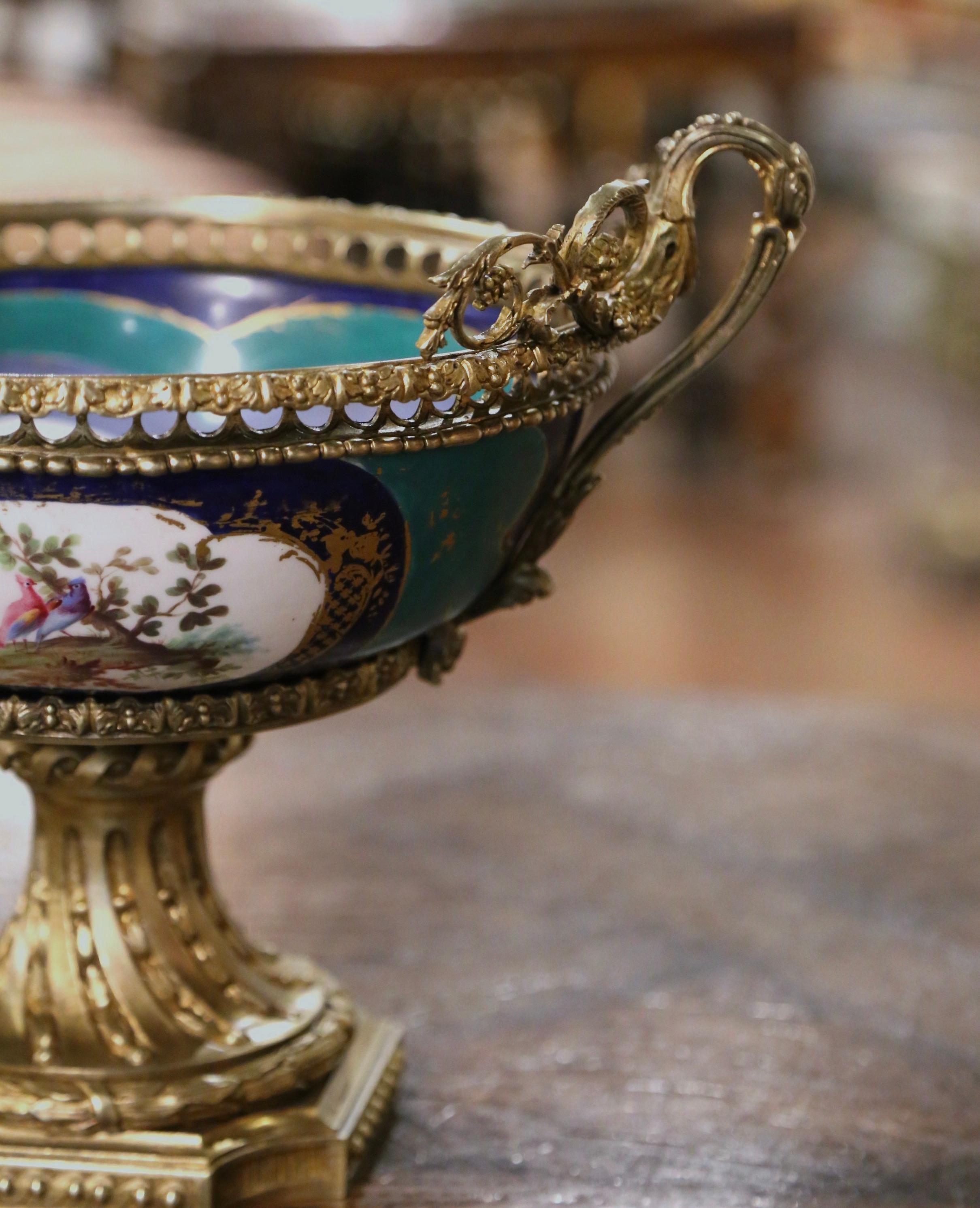 19th Century French Sevres Bronze Dore and Hand Painted Porcelain Jardinière  For Sale 3