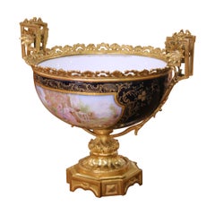 19th Century French Sevres Bronze Dore and Hand Painted Porcelain Jardinière